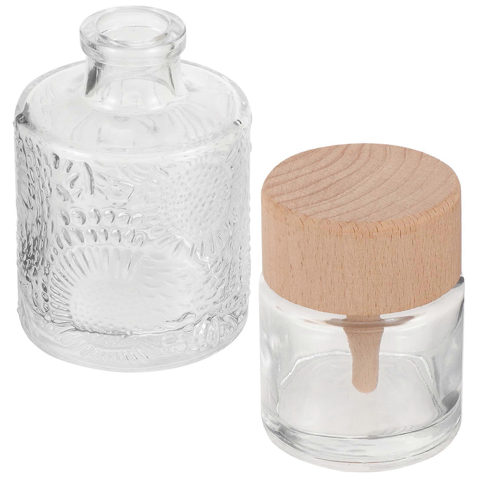 Clear Bottle Essential Oil Container Natural Style Fresh Decorative Home Use Wooden Cap 2Set