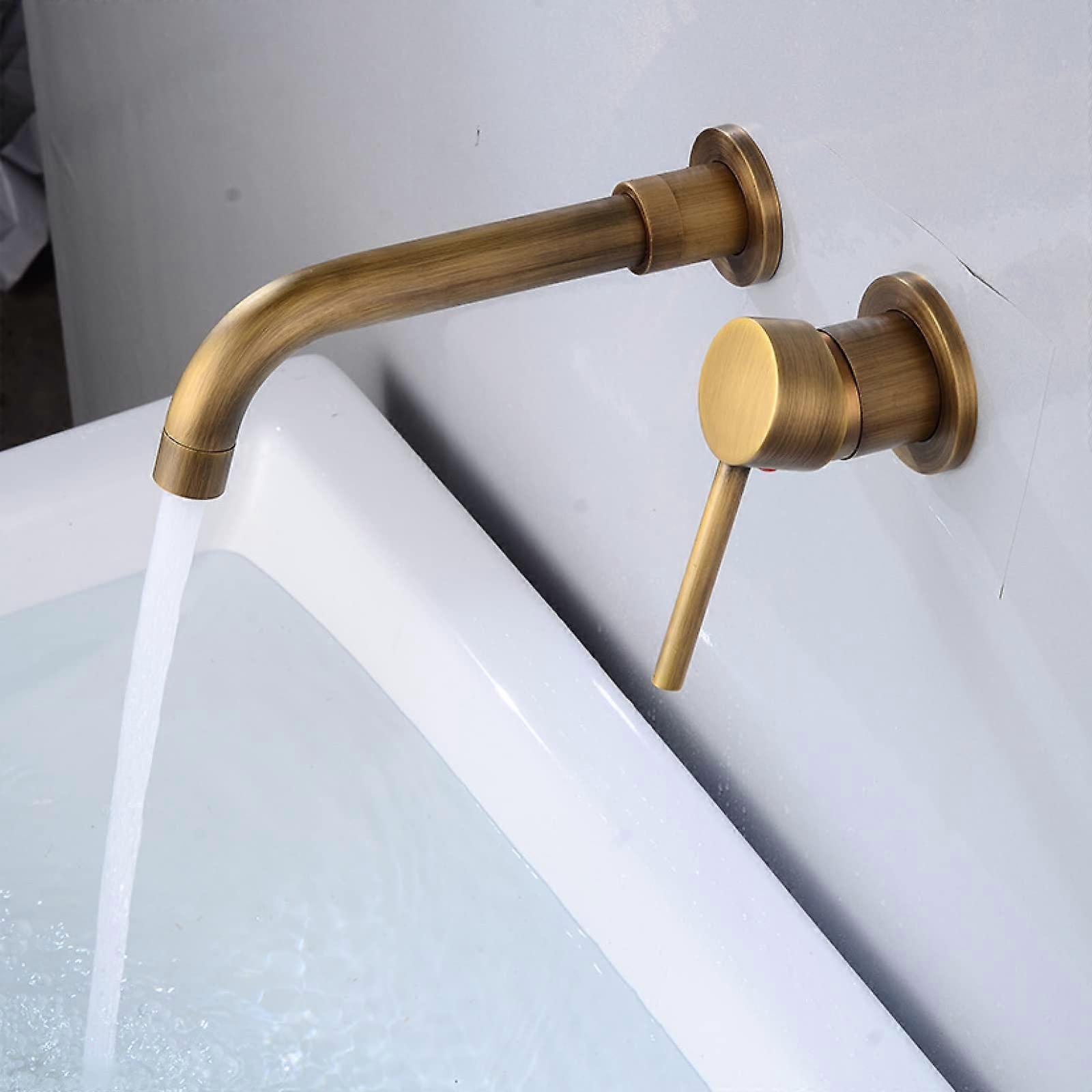 Wallmounted faucet for bathroom, brass basin faucet, singlehandle basin faucet, gold