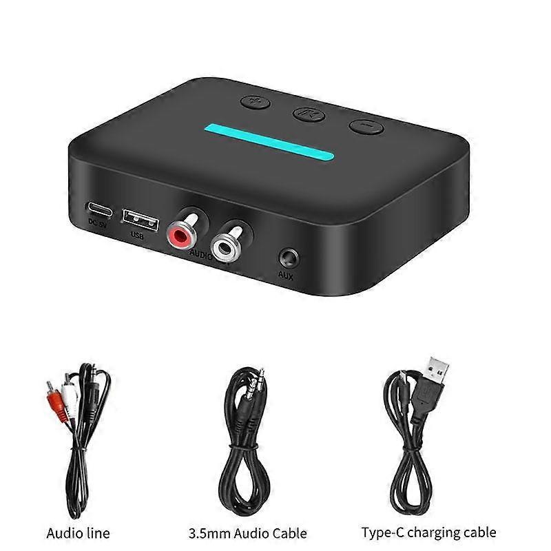 USB Bluetooth 5.3 Audio Receiver Wireless Stereo Music Adapter  3.5mm AUX R/L RCA Support U-Disk Playback for Desktop Speaker Amplifier
