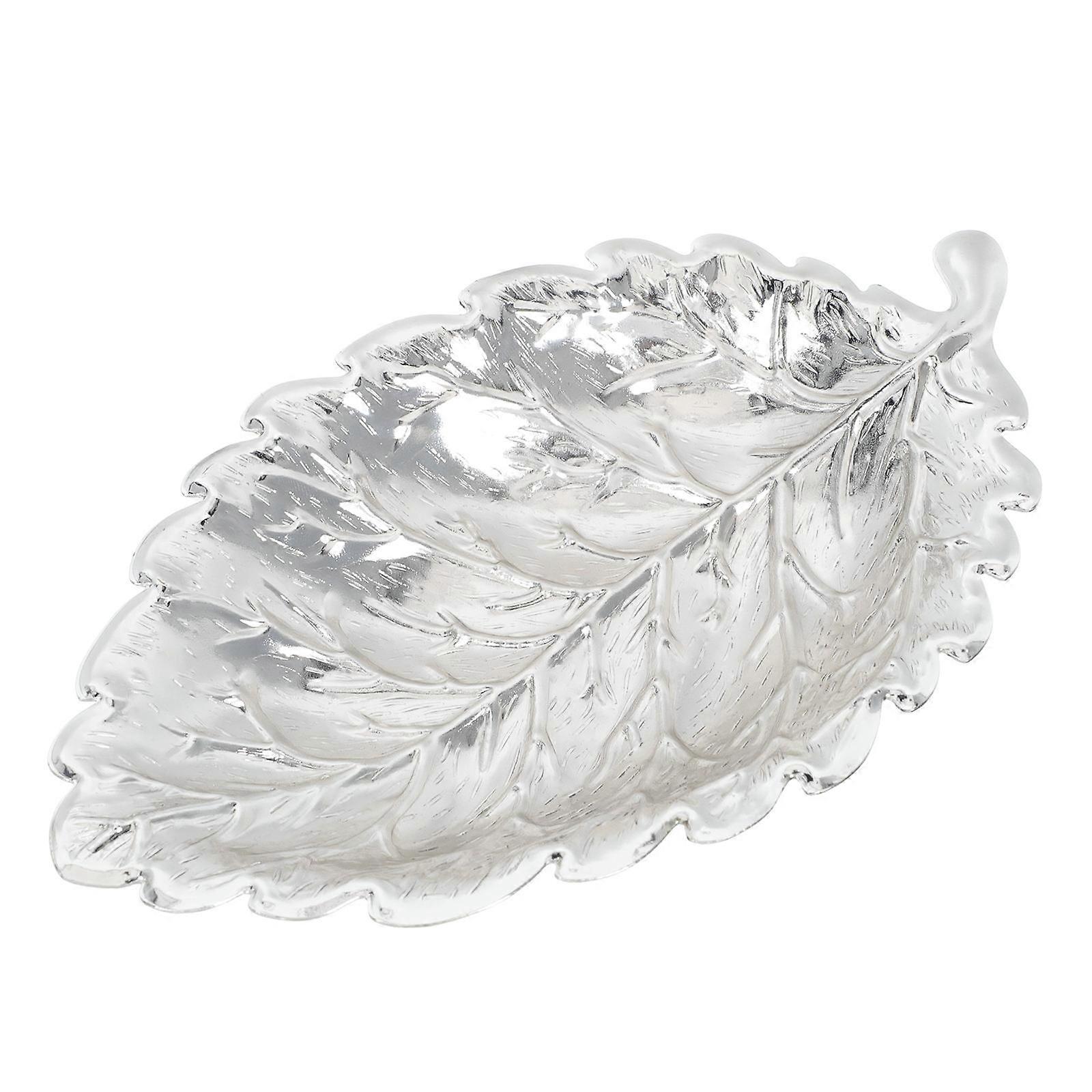 Leaf Shaped Silver Serving Tray Made Of Zinc Alloy For Tableware In Hotel Use 1Pack