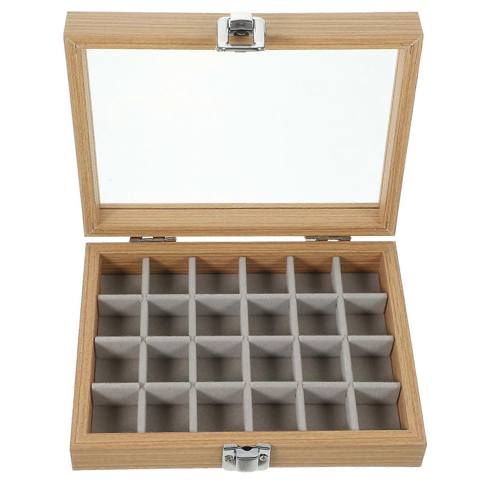 Wooden Jewelry Display Box with Clear Lid Khaki Rustic Charm Compact Organizer for Home