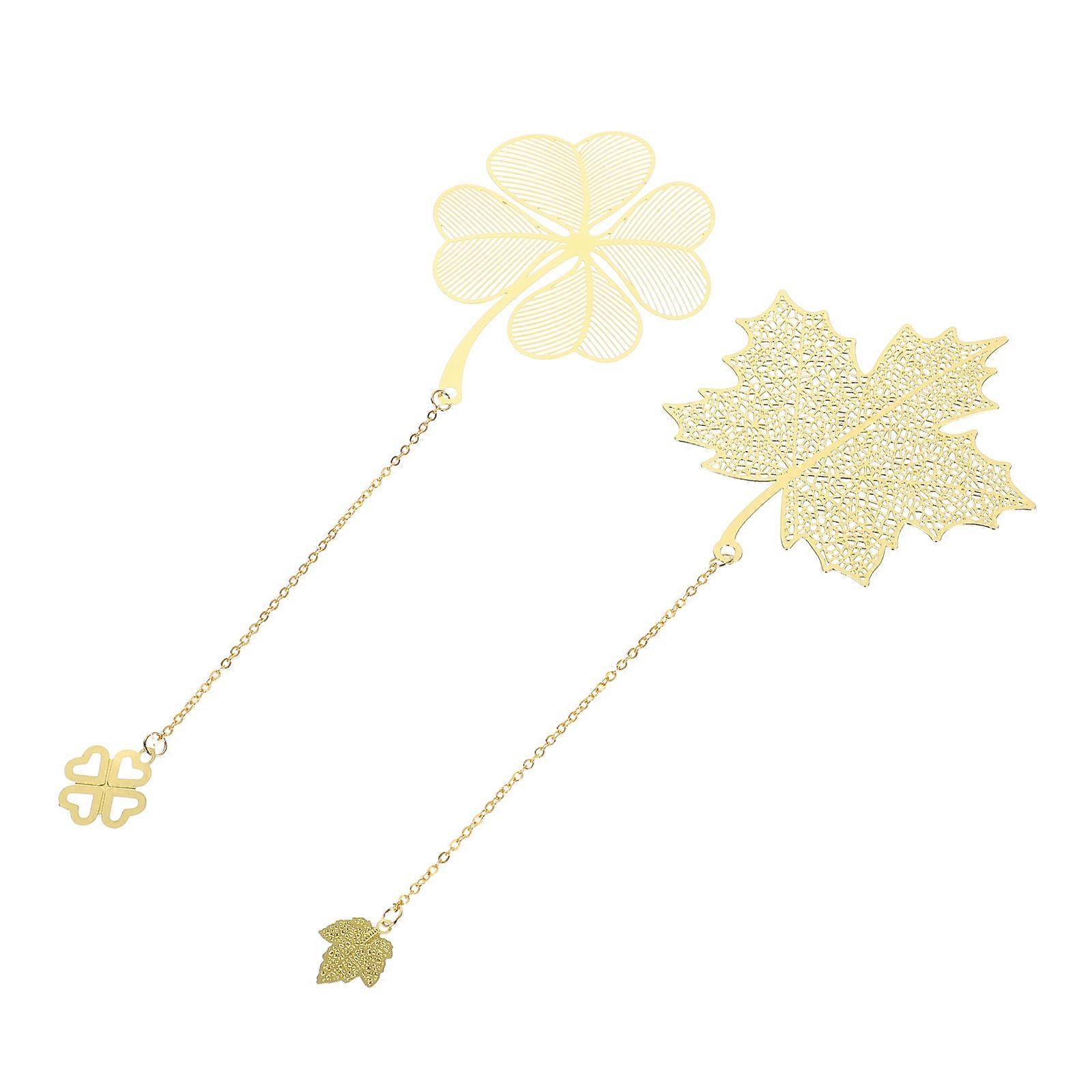 Decorative Bookmarks Hollow-Out Leaf Design Metal Page Markers For Students 7x6x0.2cm 2Pcs