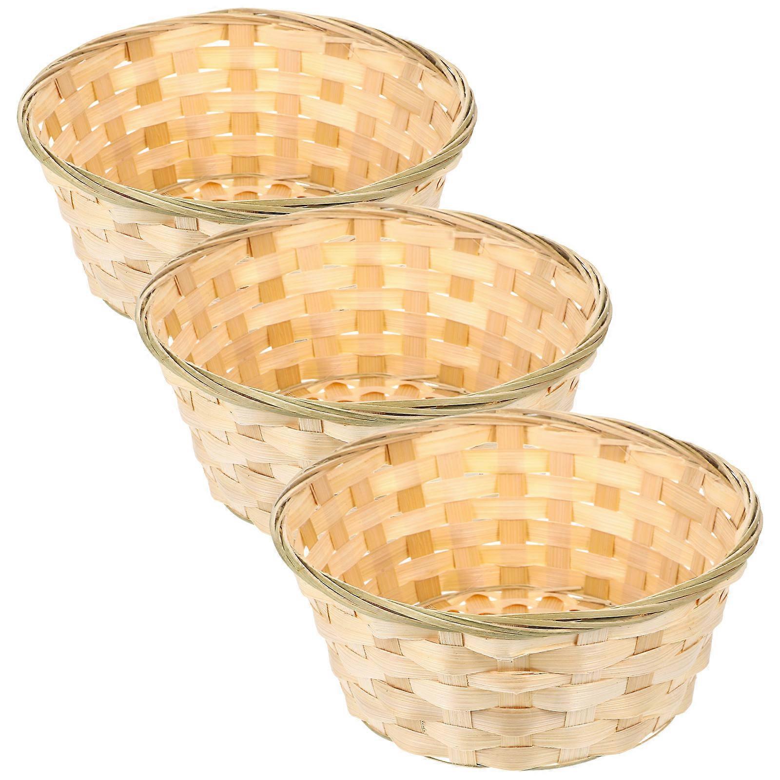 3Set Lightweight Bamboo Baskets With Round Shape Designed For Hotel Use Effective Storage Solution For Fruits Or Snacks