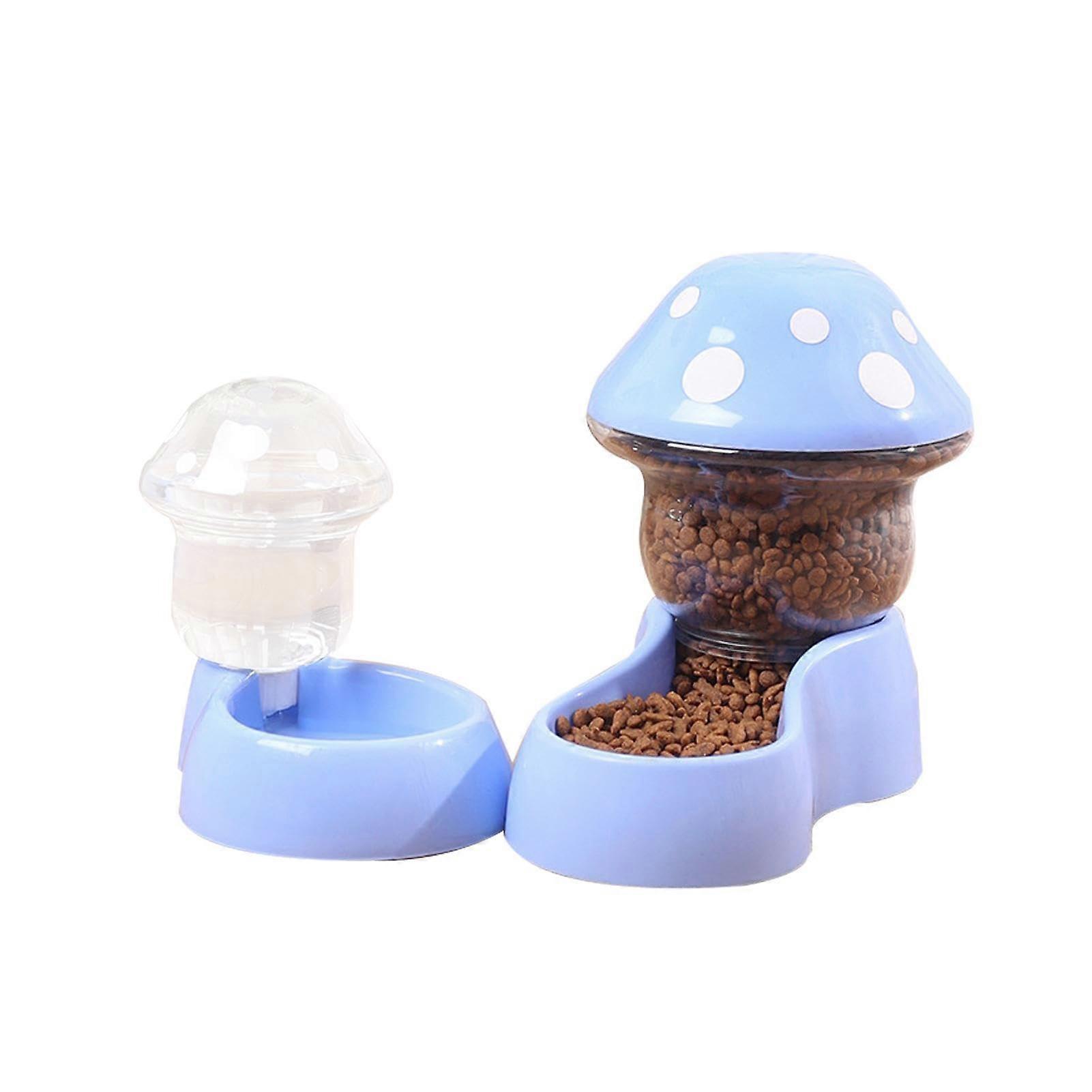 Cat Feeder Automatic Food and Water Dispenser Set, Large Capacity Mushroom Shape for Pets blue