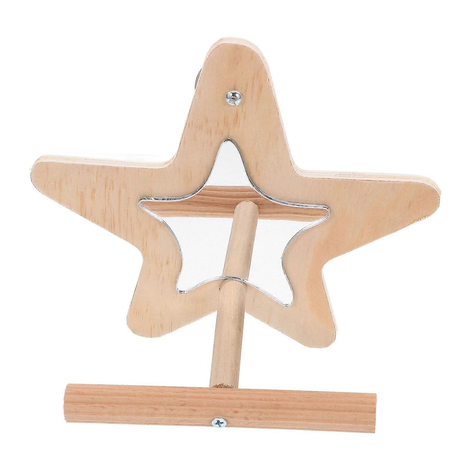 Wood Bird Perch Stand with Mirror for Small Birds Safe Lightweight Material Reusable Multi Functional Toy Stable Platform