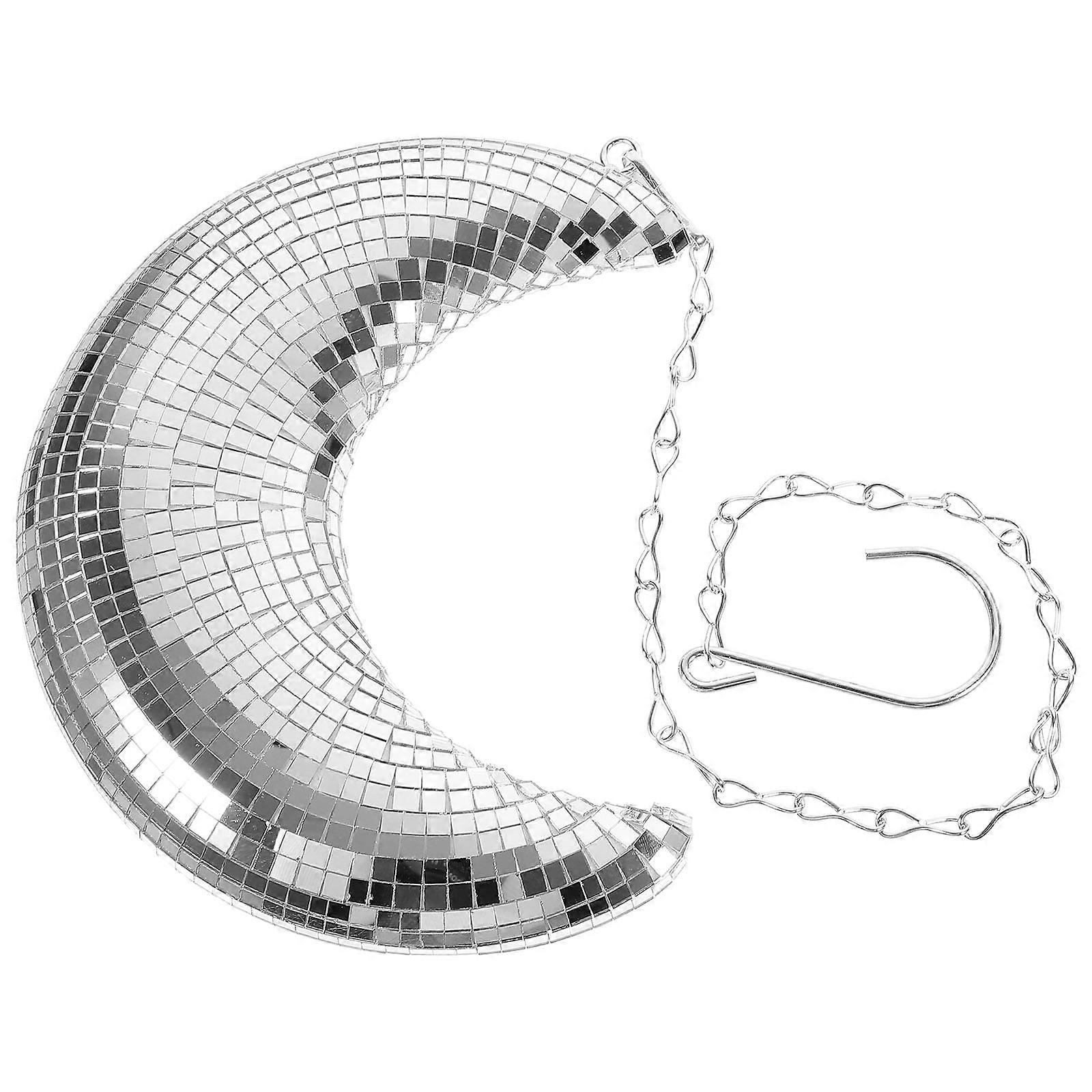 Moon Shaped Hanging Disco Ball Ornament for Parties, Weddings & Home Decor – Stylish Mirror Pendant for Retro Atmosphere