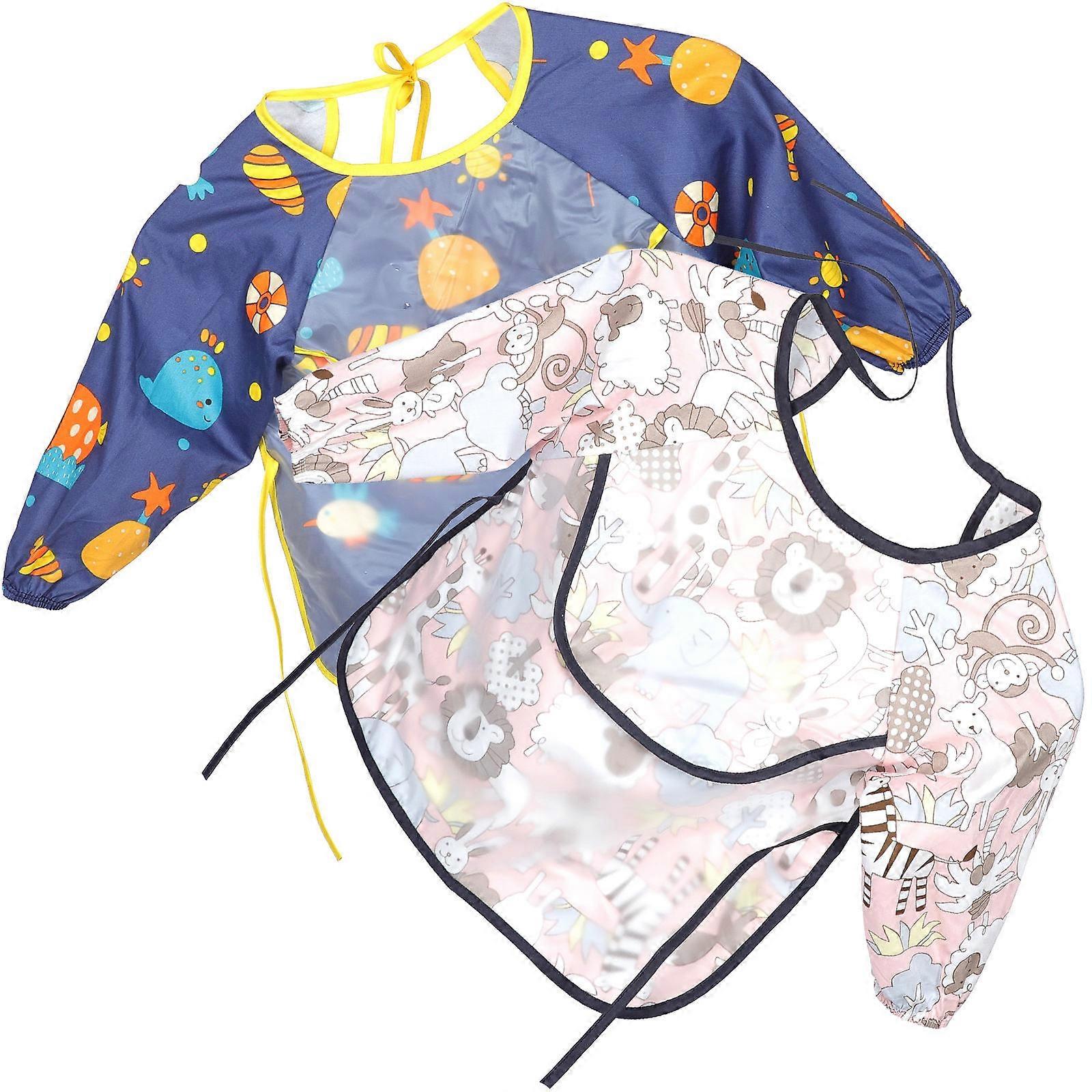 Toddler Sleeved Bibs For Children Eating 40x38cm Concealable Pocket 2Pack
