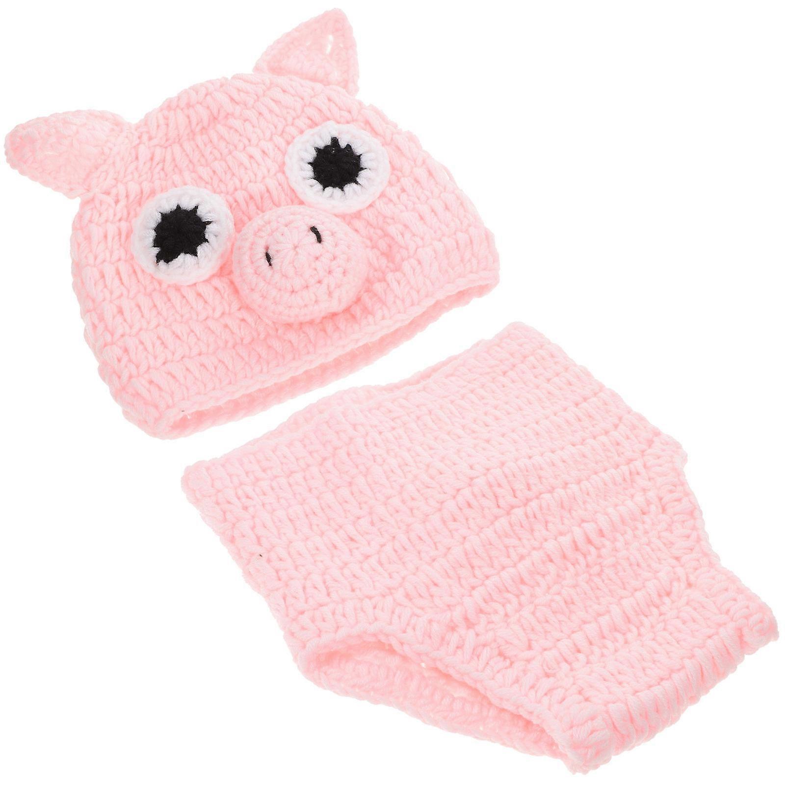Soft Wool Knitting Hat and Pants Set for Photography – Adorable Pig Design Costume for Photo Shoots and Props