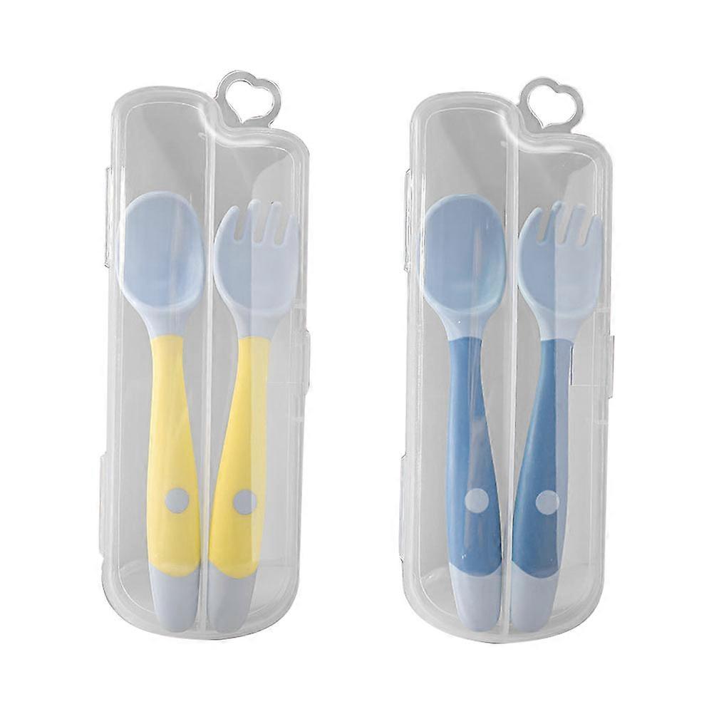 2 Sets Green Twistable Baby Fork And Spoon Tableware For Training Time Mealtime Eating