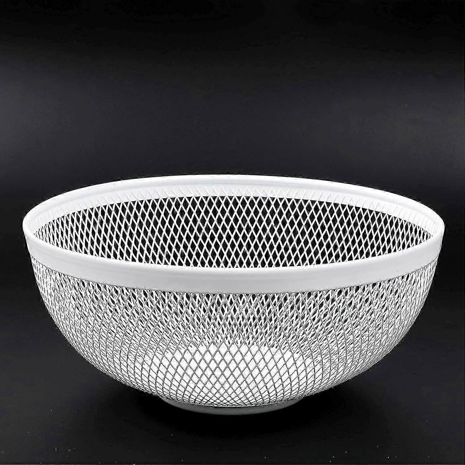 Metal mesh fruit basket for kitchen countertop, large white round decorative