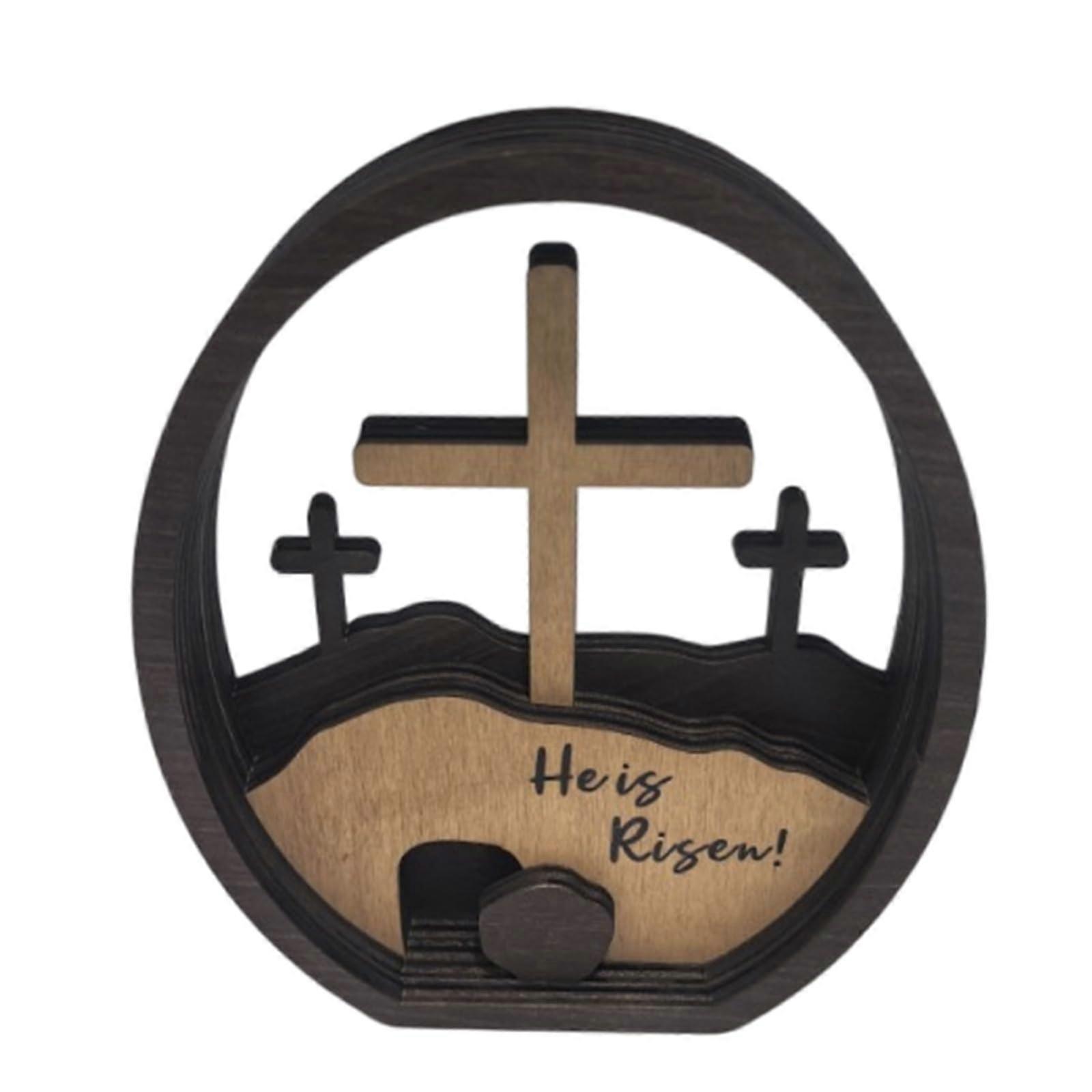 Easter Crosses and Empty Tomb Scene Wooden Decoration Table Sign for Festive Home Display Ornament Gift Ref: 4713