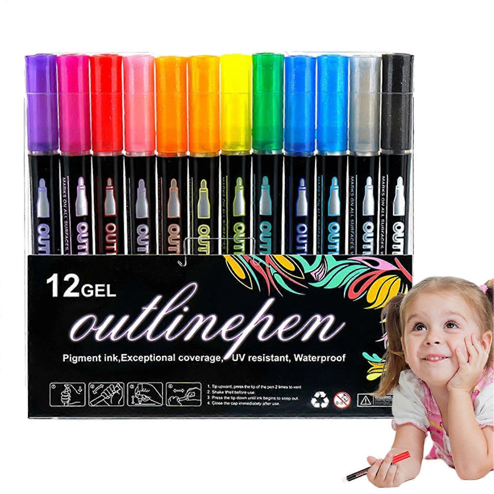 Graffiti Markers Set, Double Line Highlighter Pens, 8/12/24/36/48 Colors for Art, Scrapbooking, and Card Making