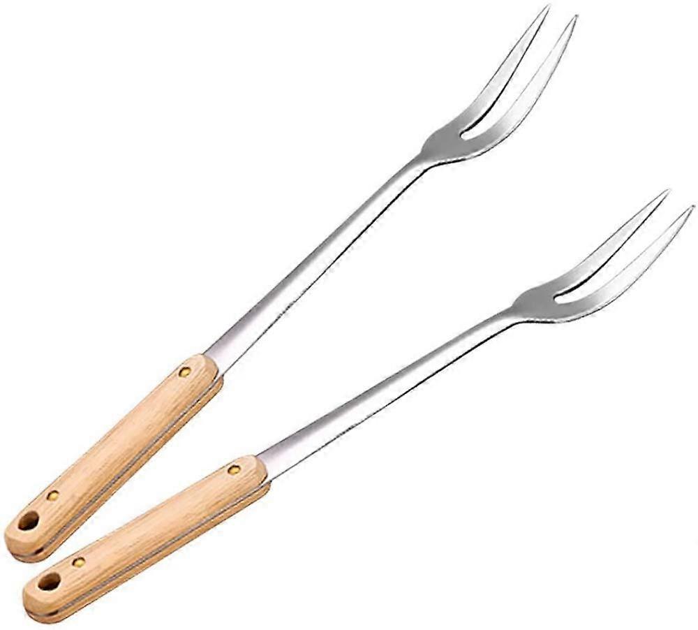 Meat Fork With Wooden Handle Professional Carving Fork Stainless Steel Roasting Fork 2 Pieces