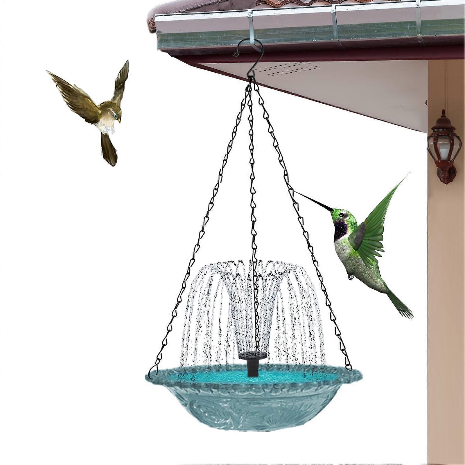 Bird Bath with Fountain  Solar Fountain Pump, Hangable Bird Feeder Grey