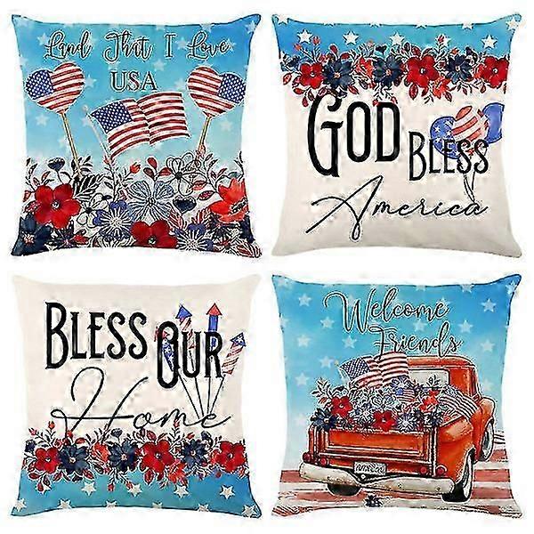 4th of July Throw Pillowcase Set of 4 Independence Day Pillowcases America Flag
