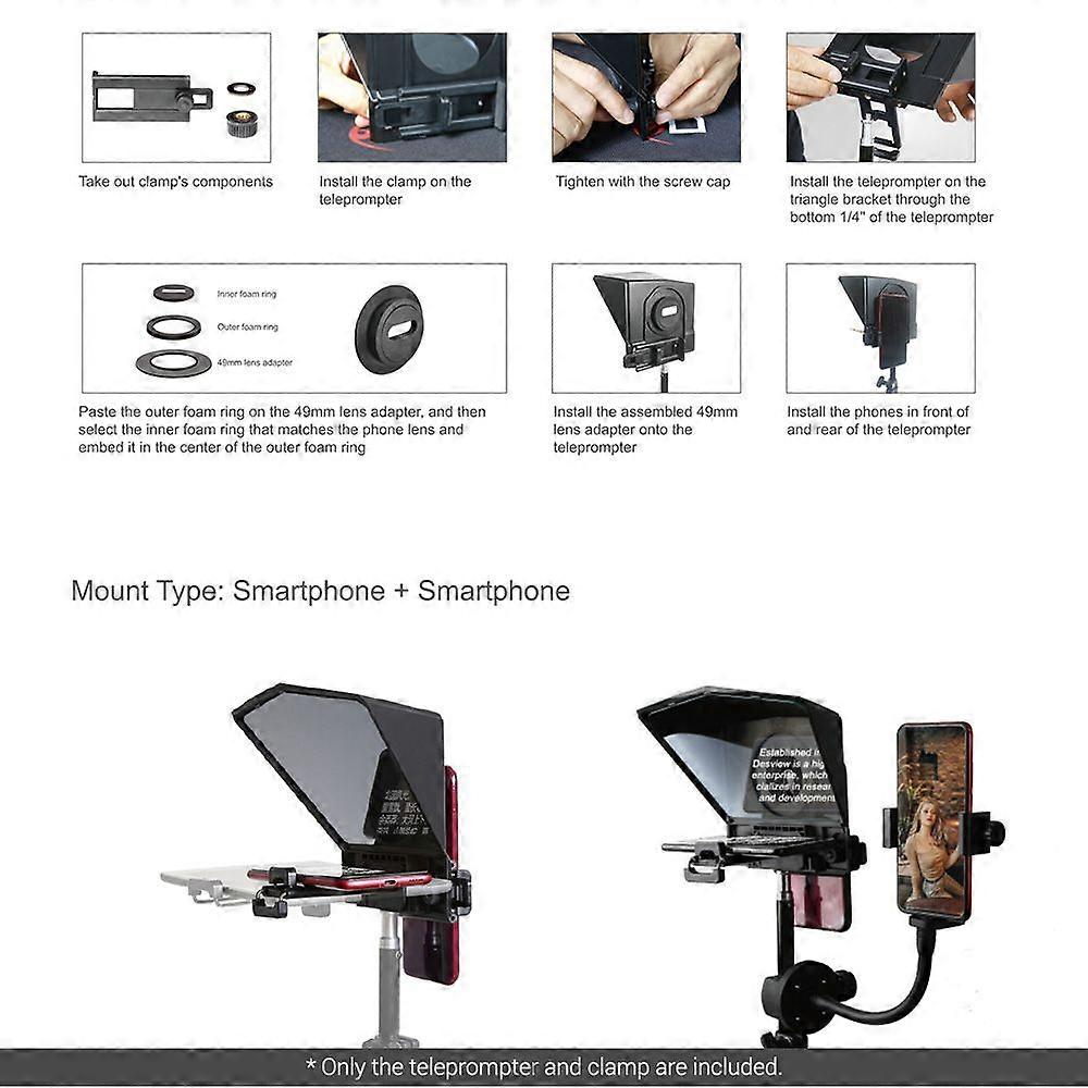 Smartphone/Tablet/DSLR Camera Teleprompter Prompter with Remote Control Lens Adapters Cleaning Cloth Supports Wide Angle Lens for Stage Speech Live St