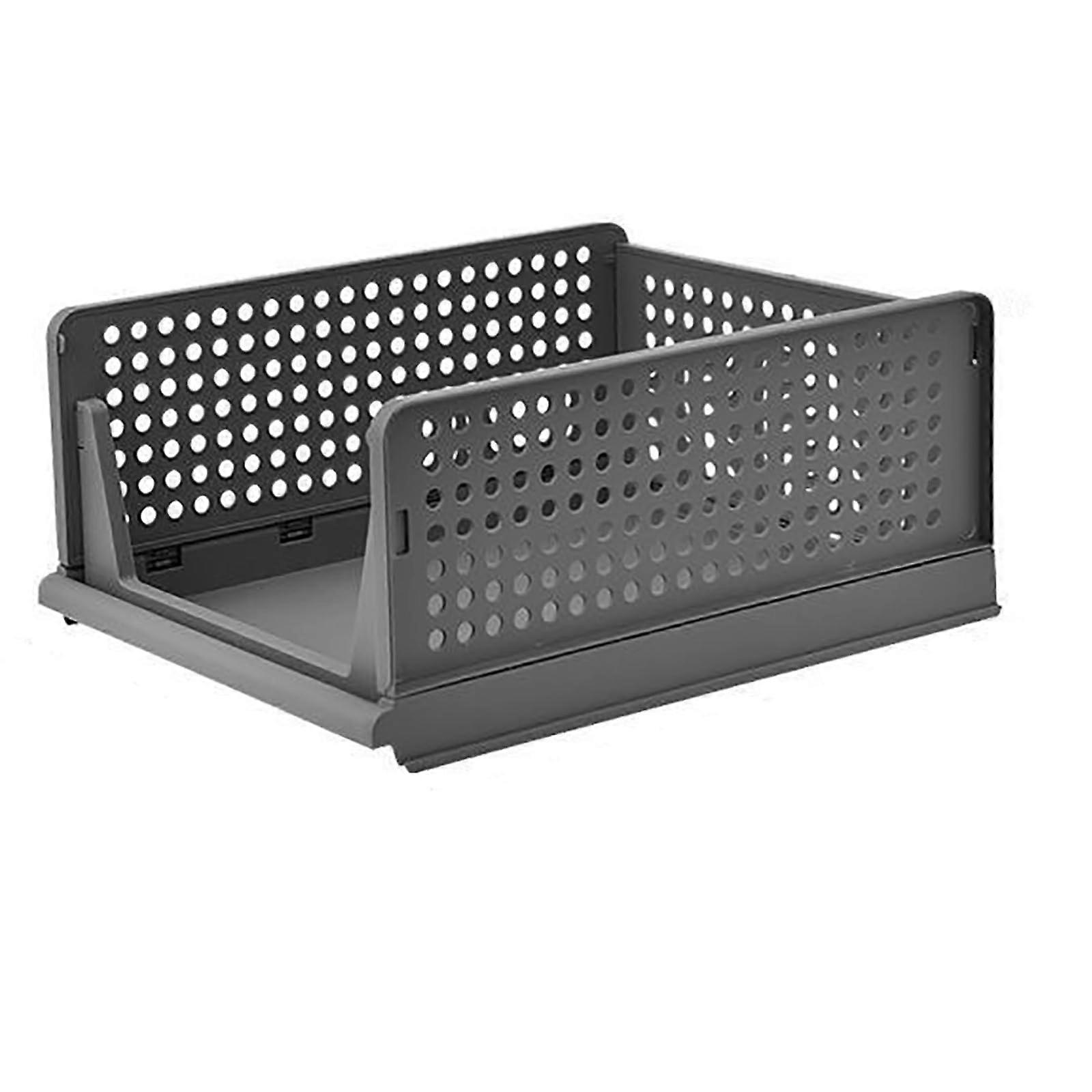 Stackable Plastic Storage Basket, Large Foldable Drawer Organizer for Wardrobe, Kitchen, Bathroom, Office - Black, 1 Pack