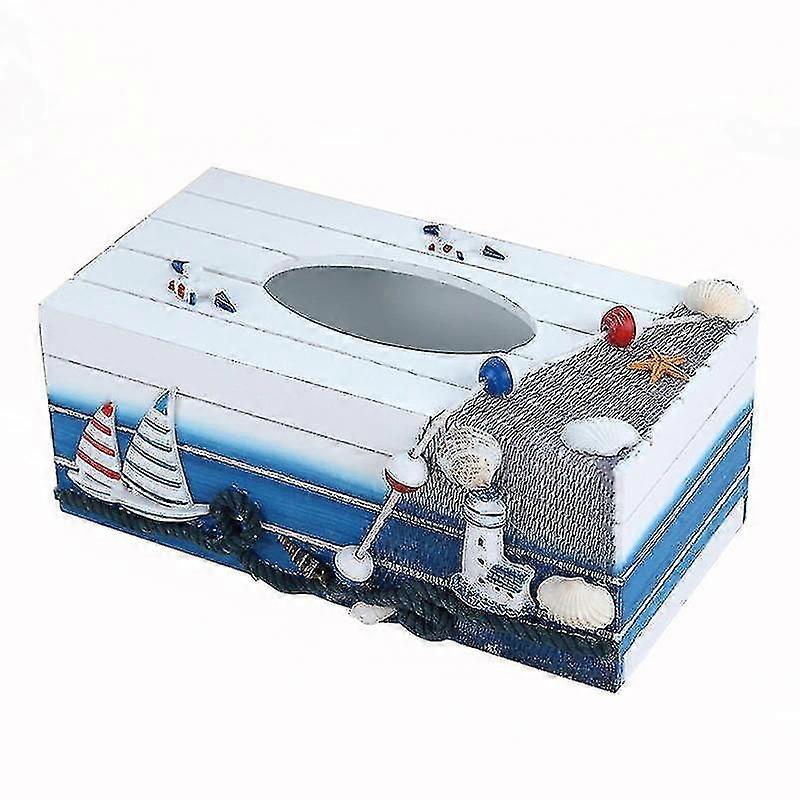 Mediterranean Modern Wooden Tissue Box Creative Sailling Boat
