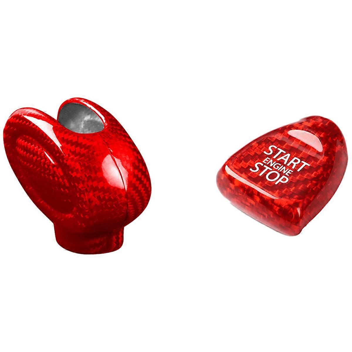 Car Real Carbon Fiber Shift Lever Cover Shift Knob Cover for F54 F55 F56 F57 F60 Red with Start Switch