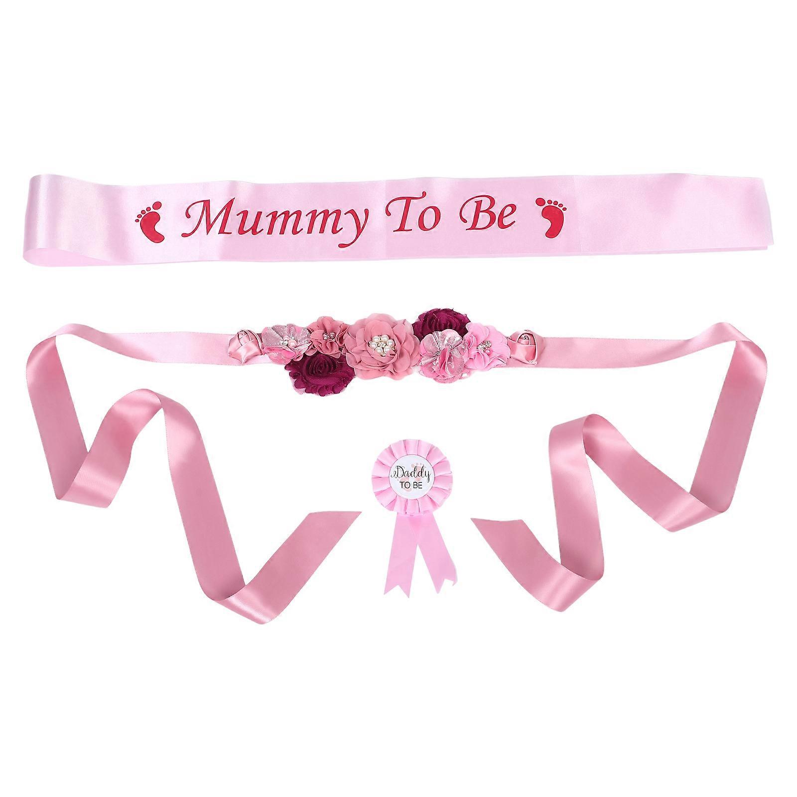 Baby Shower Flower Sash Belly Belt with Corsage Set for Mommy to