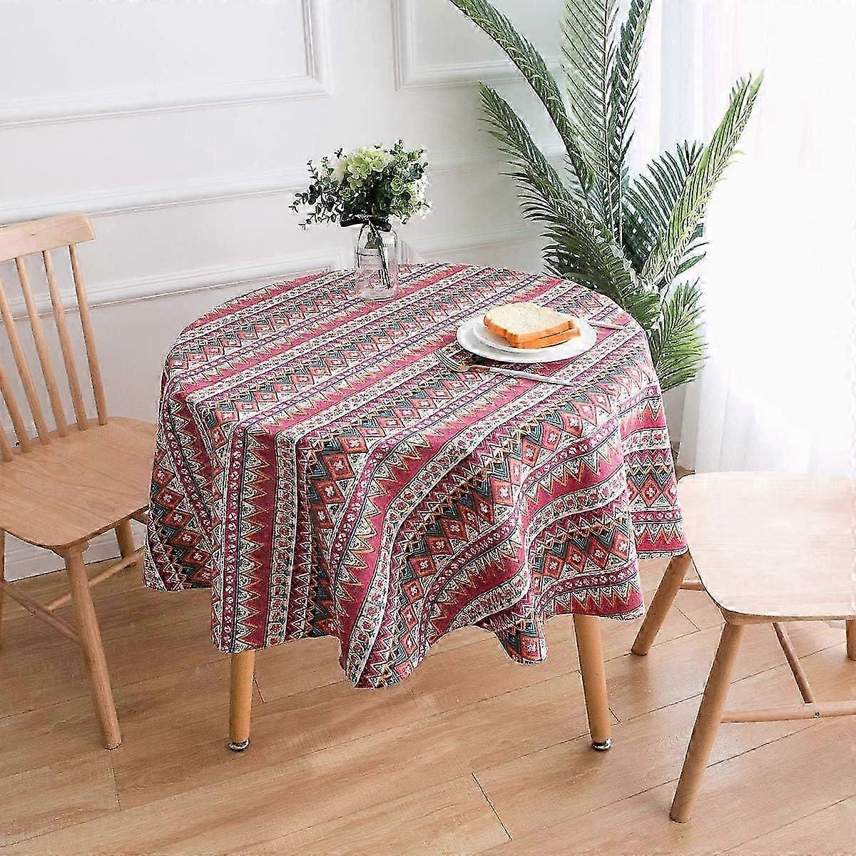 Round Tablecloth Cotton and Linen Small Round Tablecloth with Round Print