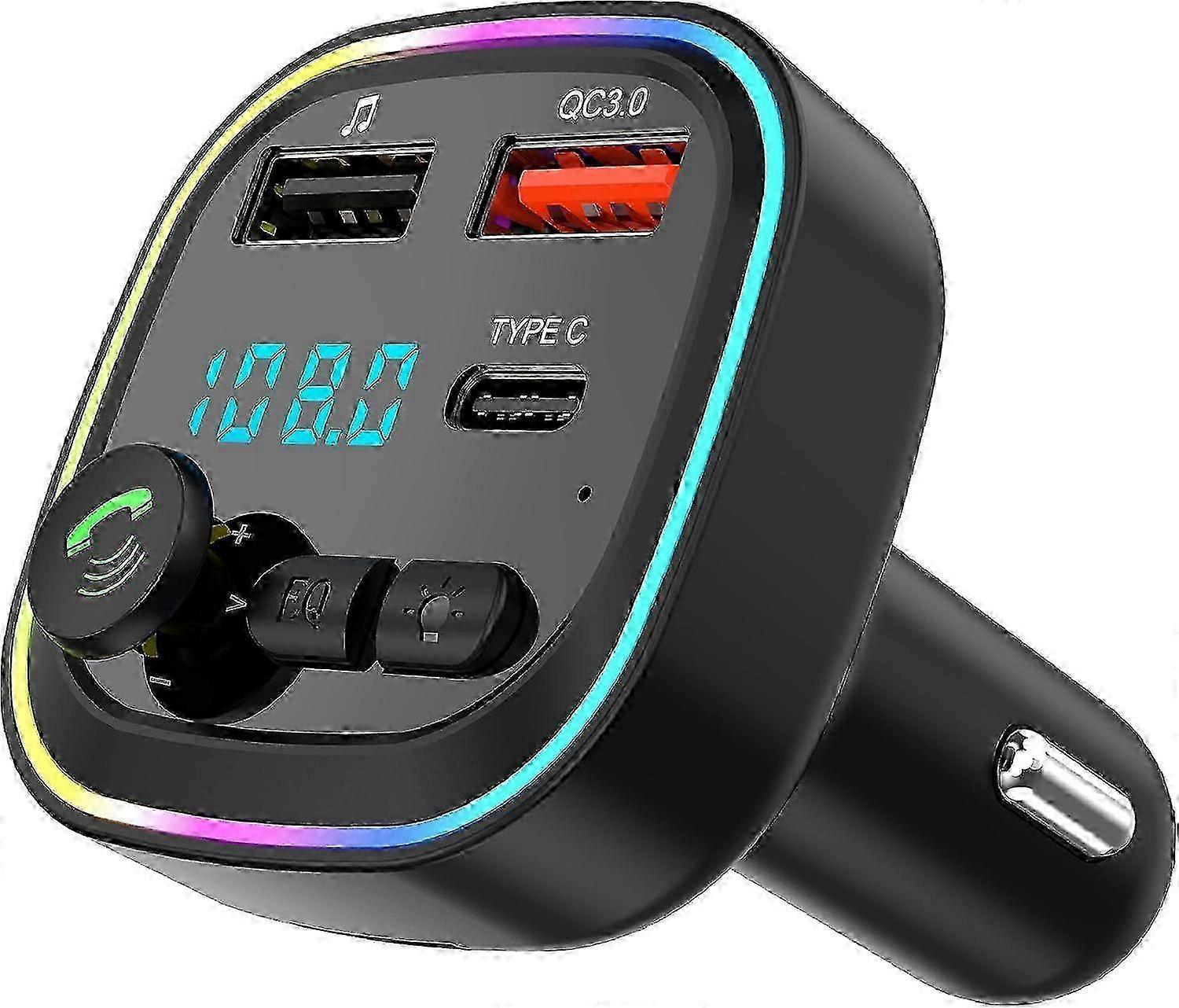 Bluetooth 5.3 FM Transmitter, Hands-free Car Adapter, QC3.0 Fast Charging, Wireless Bluetooth MP3 Player, Support Calls.