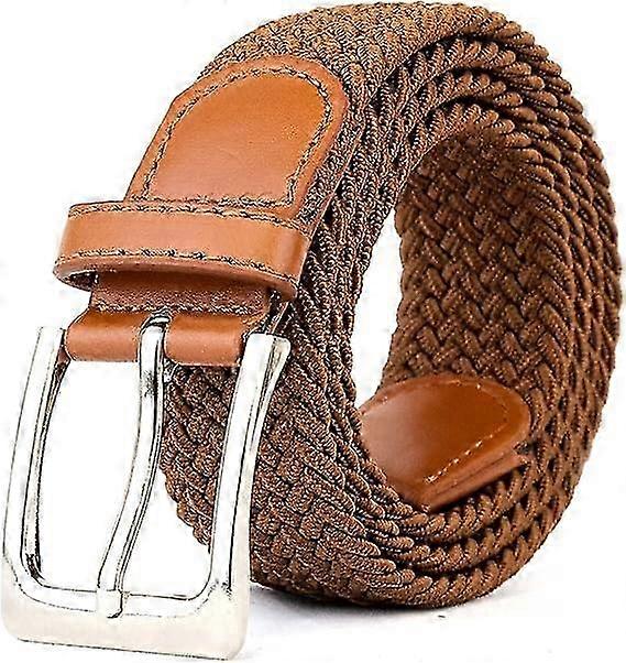 Elastic Woven Belt, Men's Brown, Holeless Adjustable Buckle