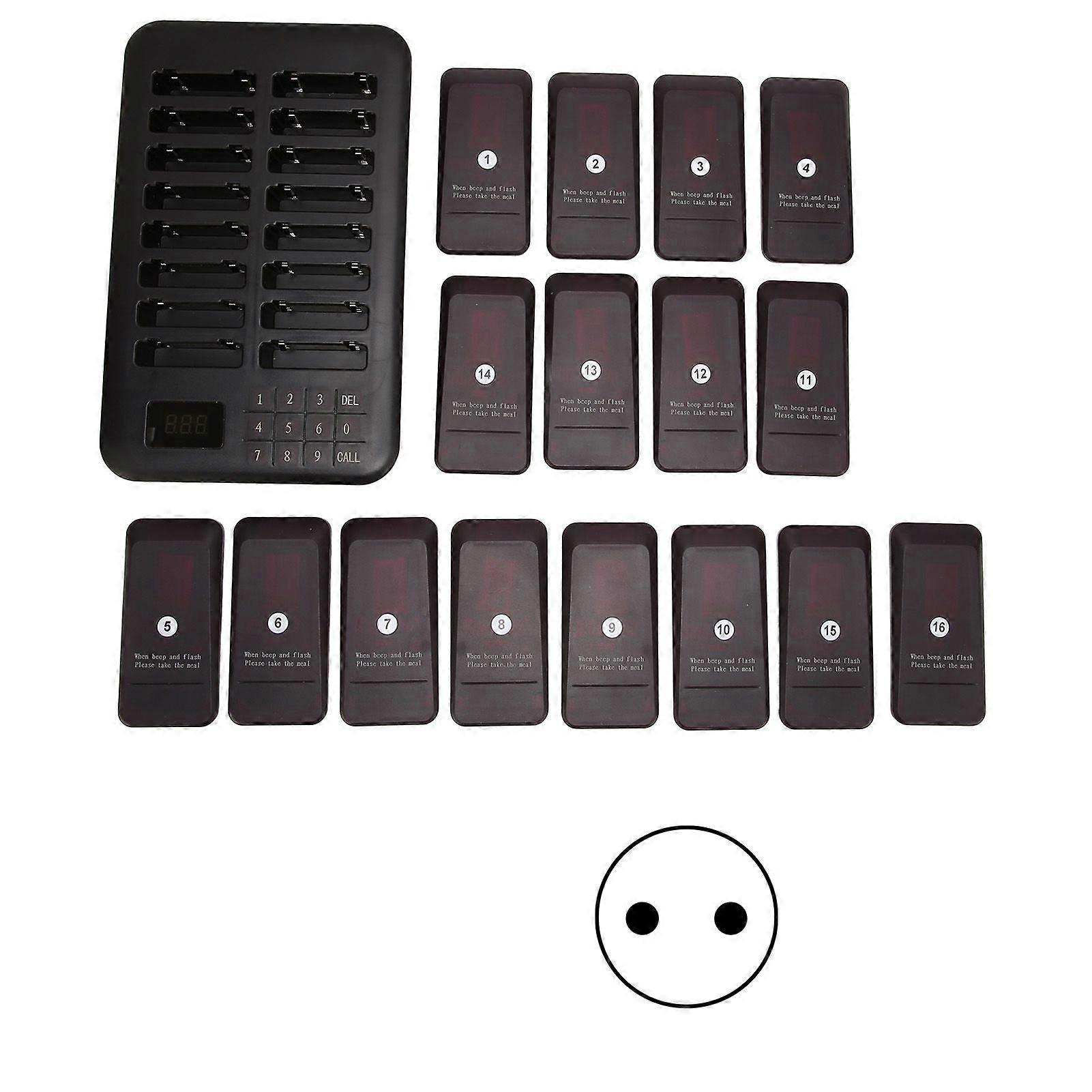 Drahtloses Anrufsystem, 1 Host steuert 16 Pager, 800 Meter Übertragung, wasserdichtes Anrufpagersystem, 100–240 V, EU-Stecker