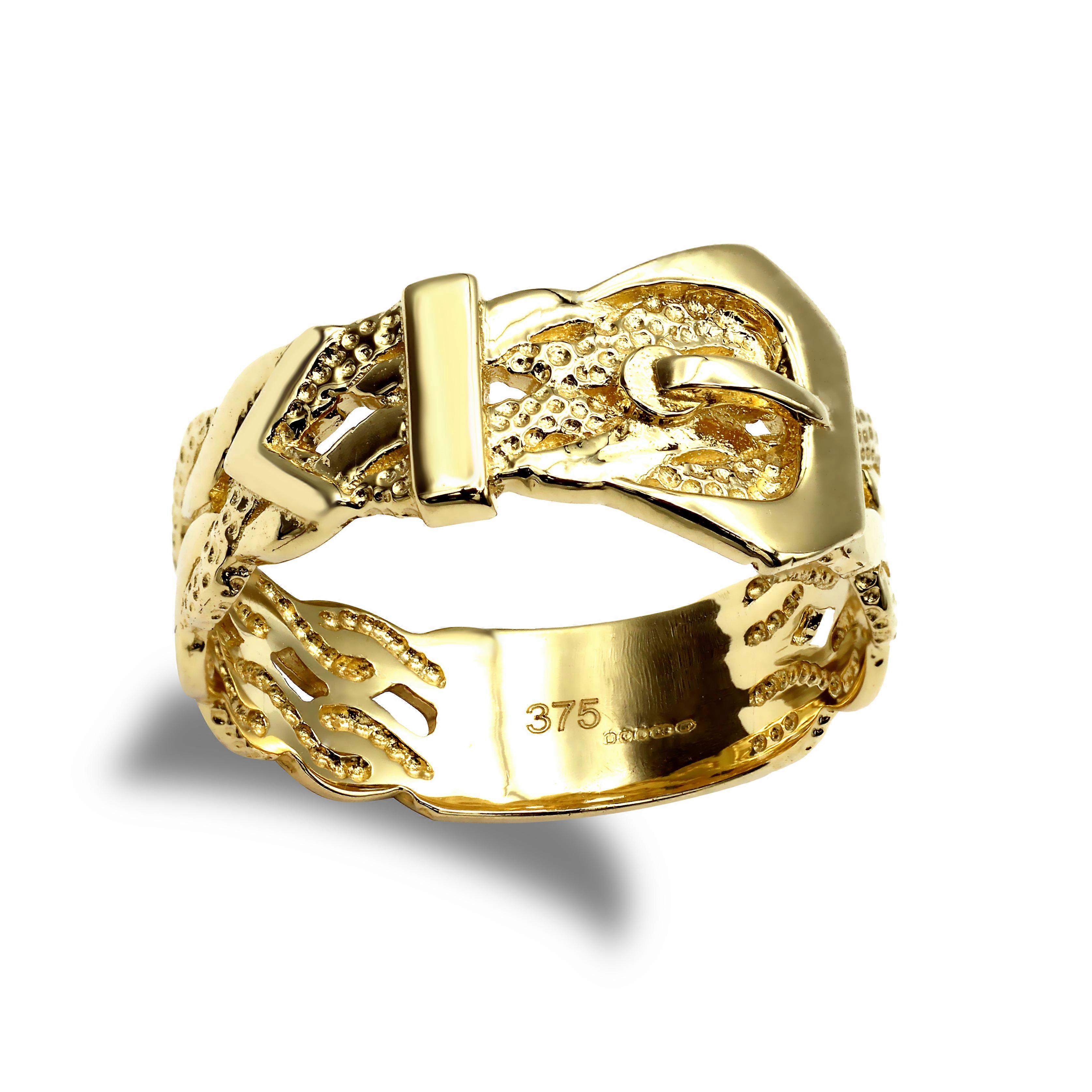 Jewelco London Men's Solid 9ct Yellow Gold Single Buckle Ring