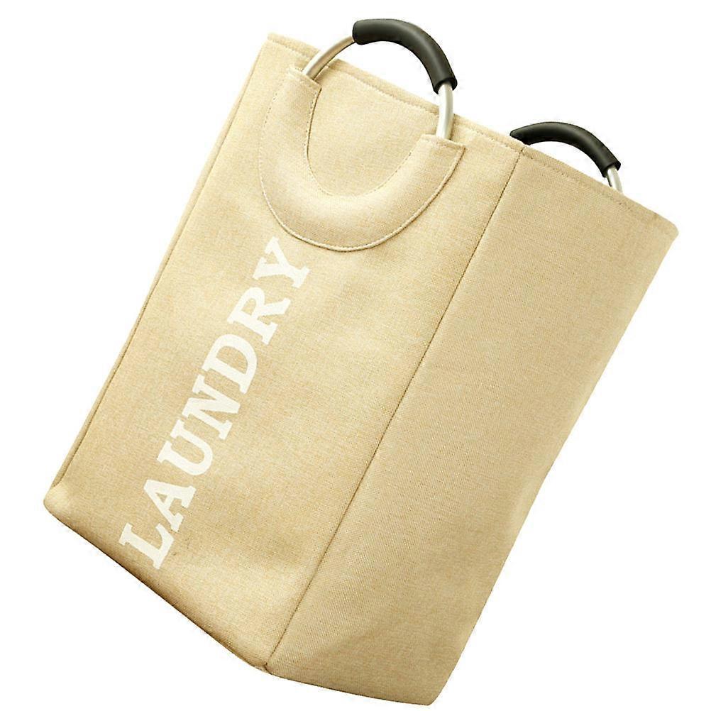 Washing Basket for Laundry Storage Basket Large Capacity for Home Use Fabric Beige with Aluminum Handle 1Set