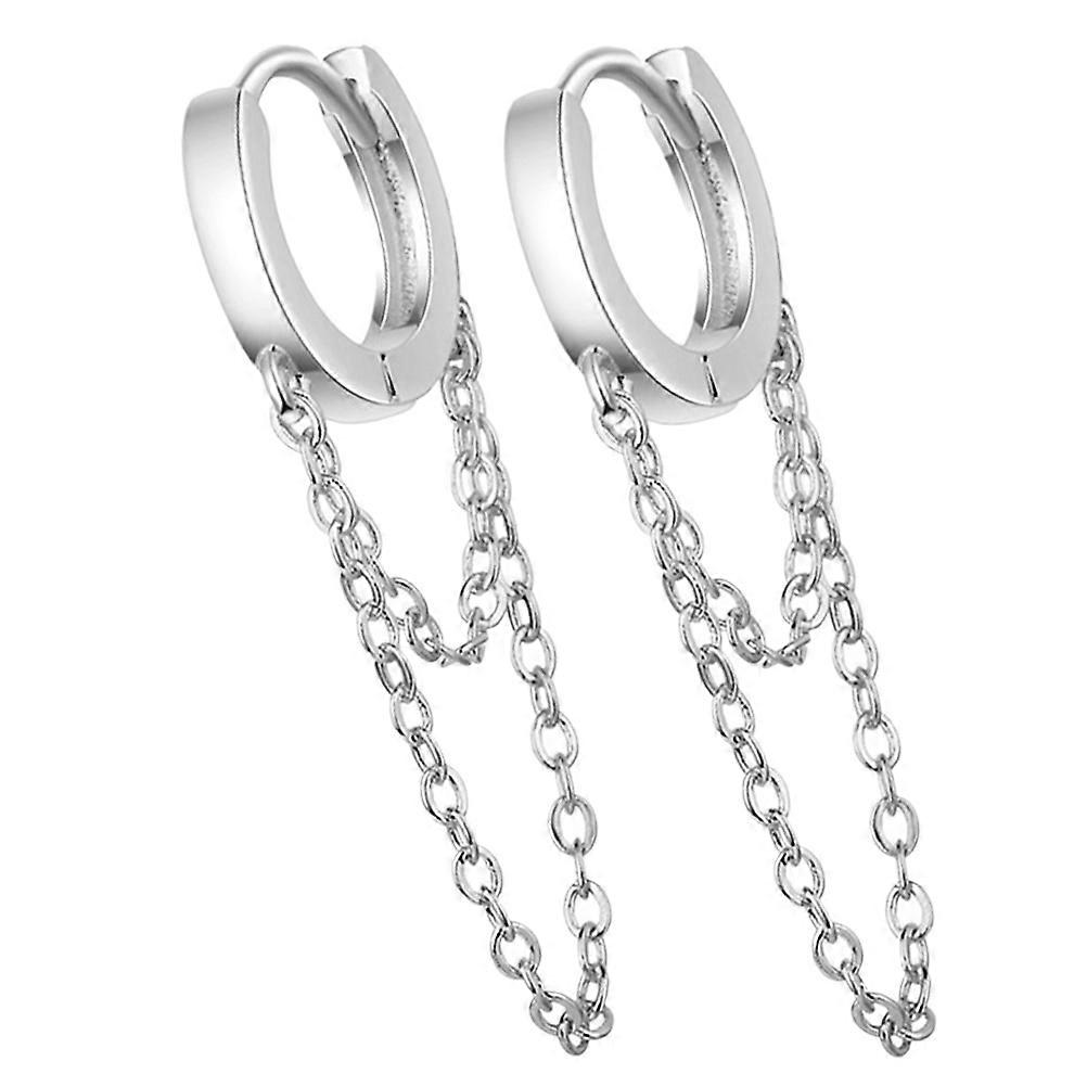 Clip on Dangle Earrings Silver Stainless Steel Tassel Drop for 3Pairs