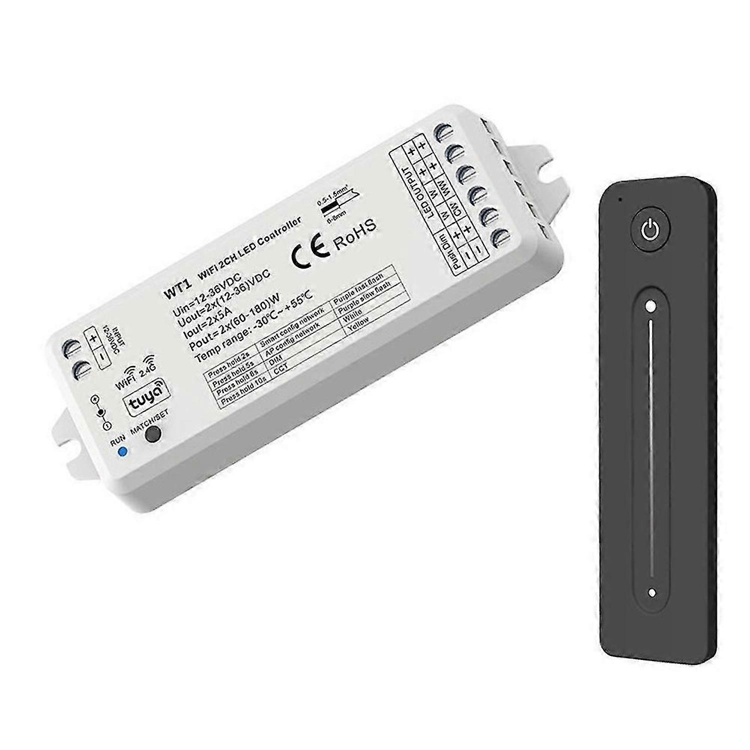 Tuya LED Dimmer 12-36V 2CH with 2.4G RF Wireless Remote Control LED Strip Controller for Single Colo