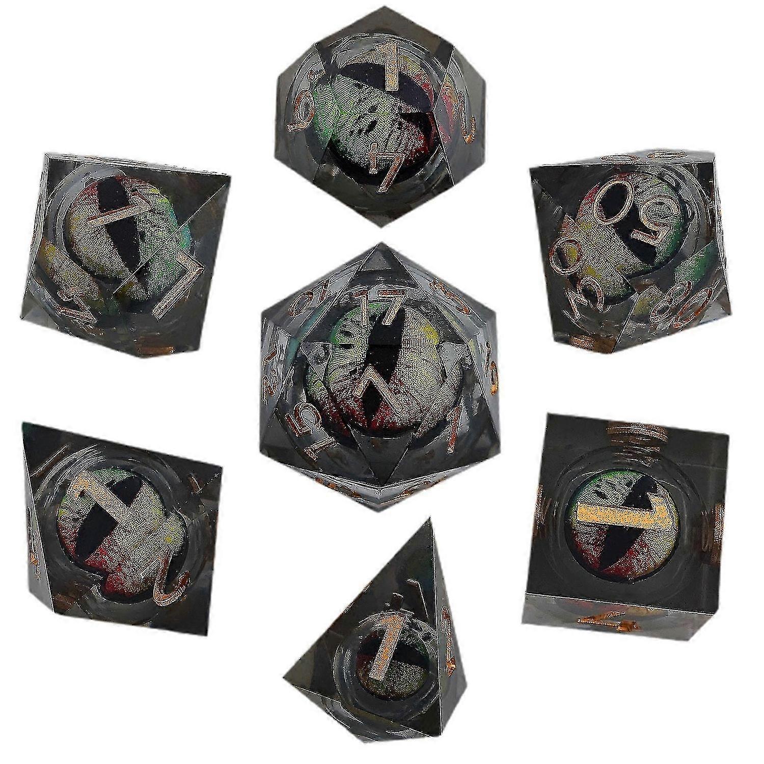 Dargon Eye Dice Set with Movable Glowing Liquid Cores - Board Game Accessories 7-Piece Swirling Resin RPG Dice for D&D/MTG