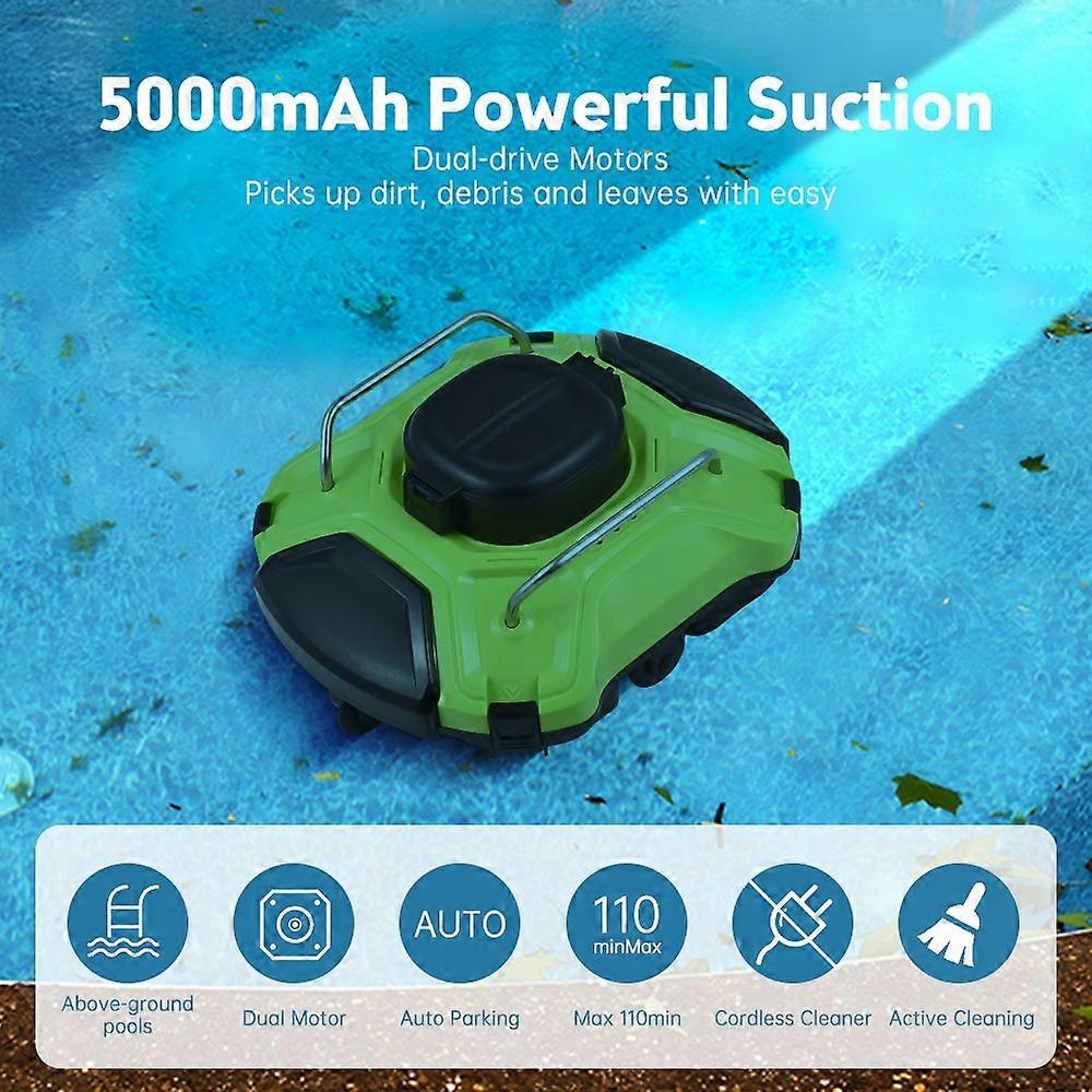 Cordless Robotic Pool Cleaner 30W IPX8 Waterproof Dual-Drive Motors Automatic Pool Vacuum 110 Mins Runtime Self-Parking Rechargeable Battery 200um Fin