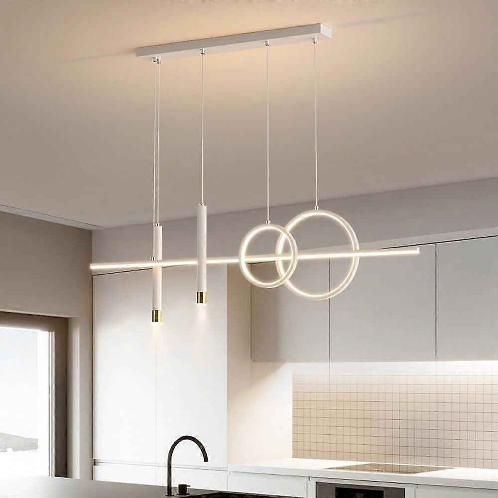 Retro Fixture LED Long Strip Pendant Light, White, Remote Control Dimmable, Nordic Style Pendant Lamp For Dining Table