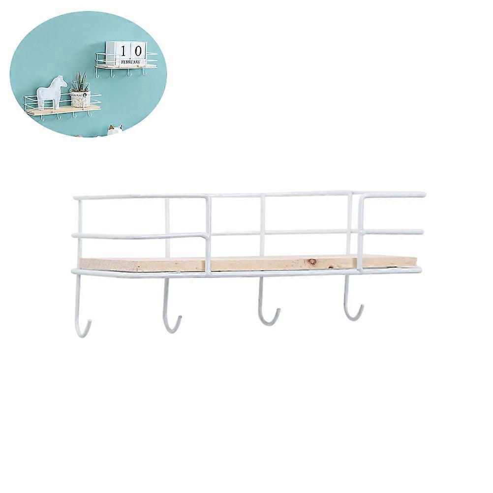 Storage Rack with Hooks Modern Wrought Iron Hanging Holder 4 Hooks White
