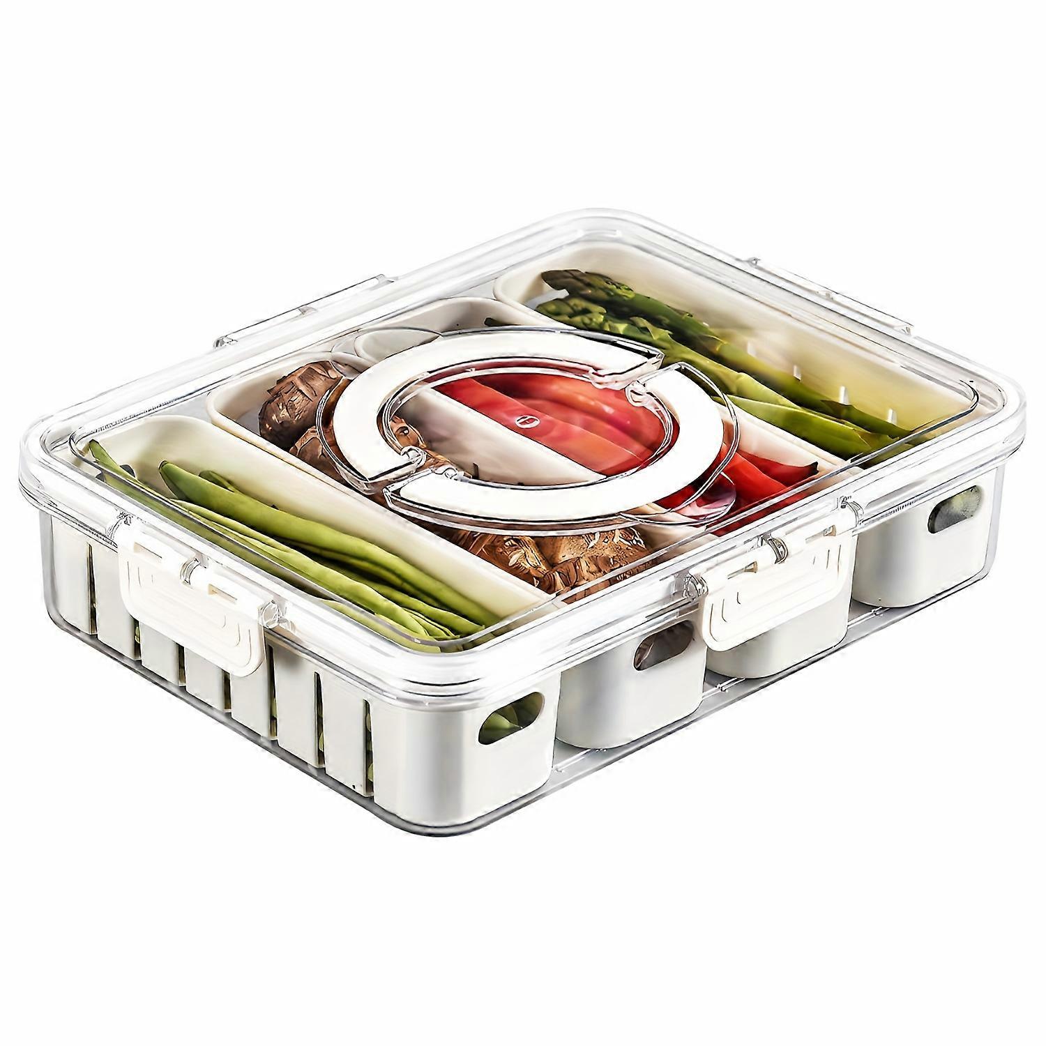 SHAOSZC Portable Divided Snack Box with Handle - Stackable Charcuterie Board with Lid & Removable Containers - Compatible with Travel, Fruit,