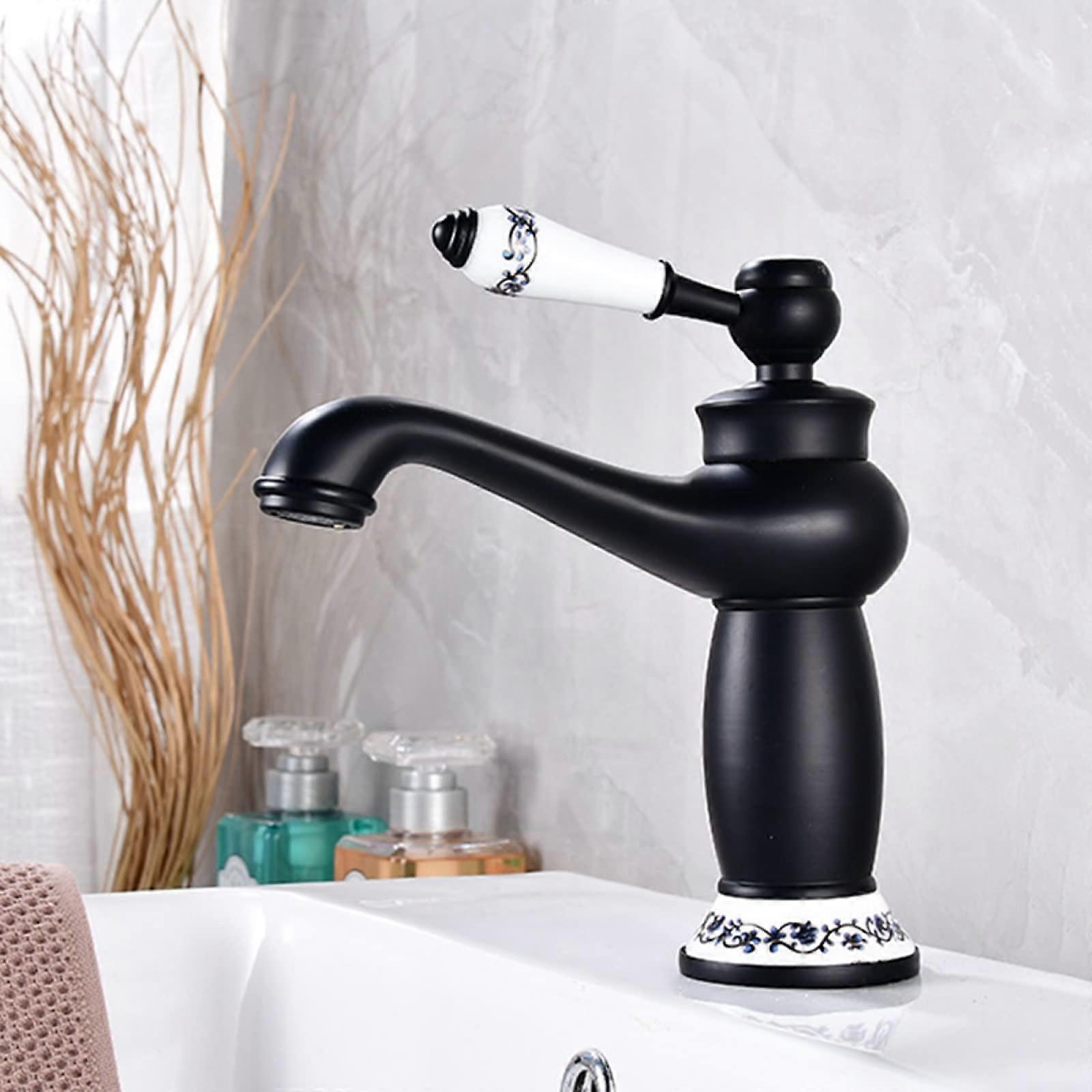 Vintage Sink Faucet, Single Lever Hot Cold Mixer, Black Finish, 1Hole 1Handle Bathroom Basin Faucet