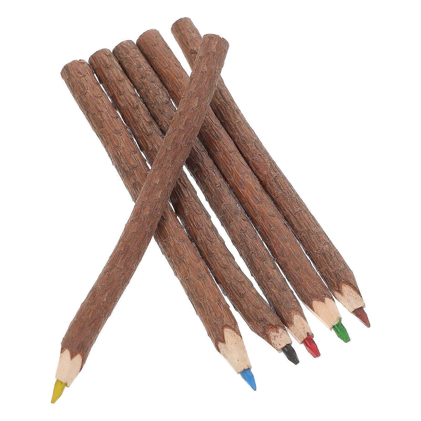 Sketching Wooden Colored Pencils Twig Shape Rustic Design For Kids And Adults Outdoor Events 6Pcs
