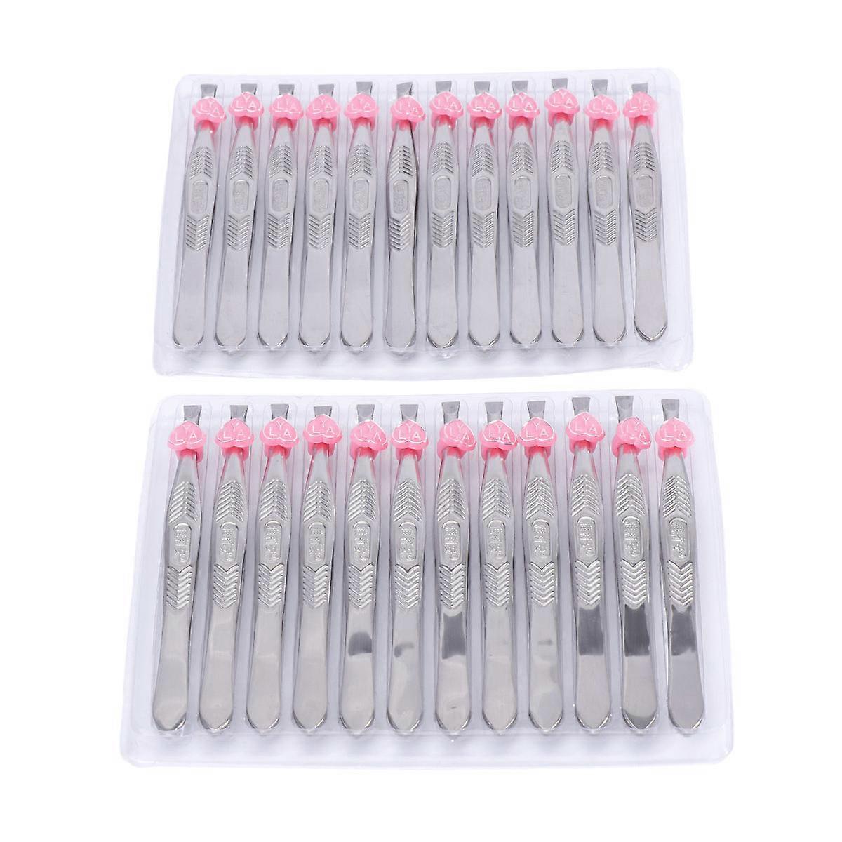 Flat Tip Tweezers for Eyebrow Use Stainless Steel 48Pcs Collection
