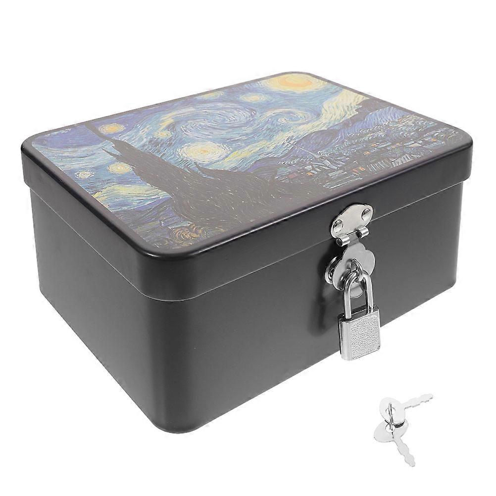Retro Decorative Metal Tin Storage Box With Star Night Pattern For Candy And Keepsakes 4Pcs Vintage Secure Lock Box