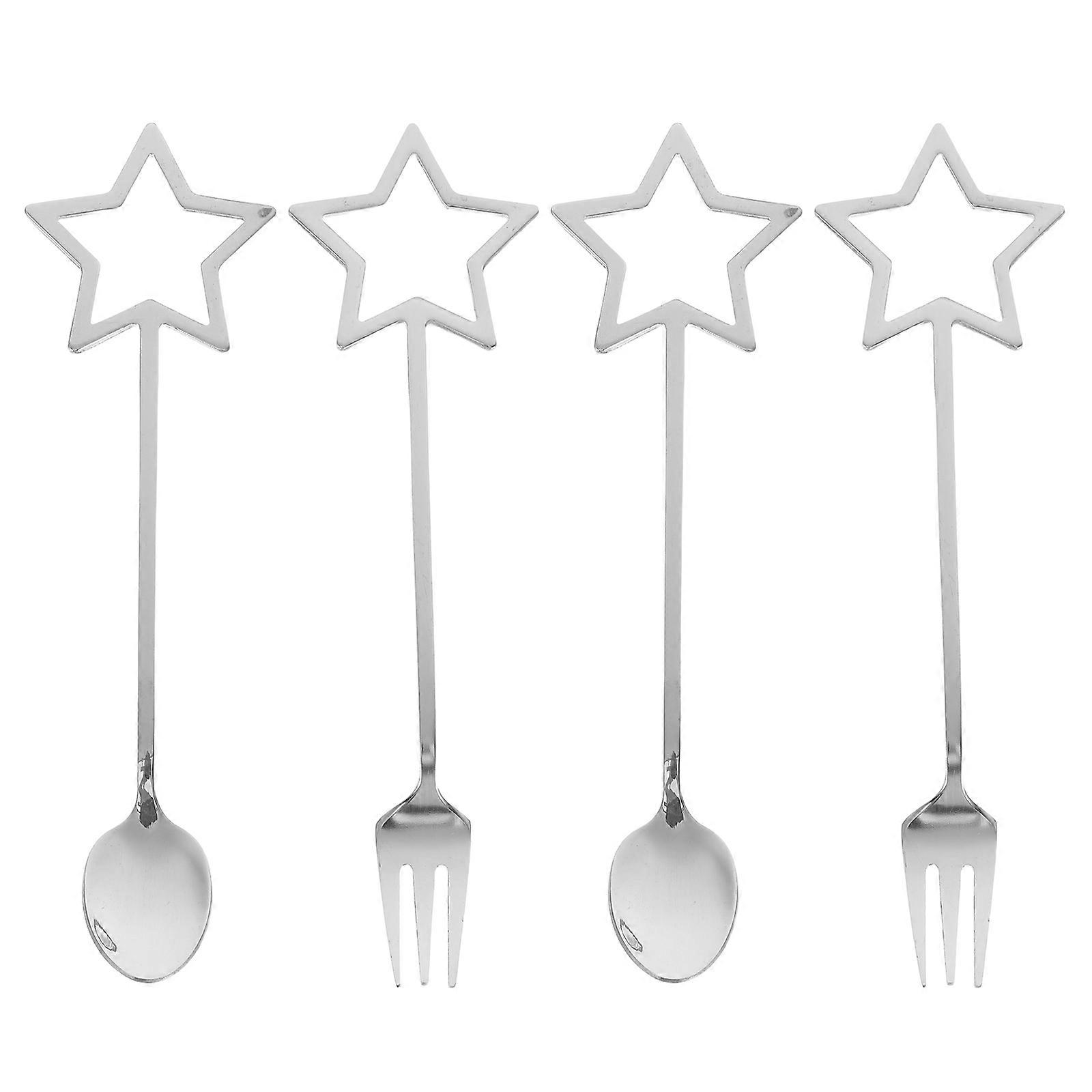 Stainless Steel Fork and Spoon Set for Dessert 2Sets Silver