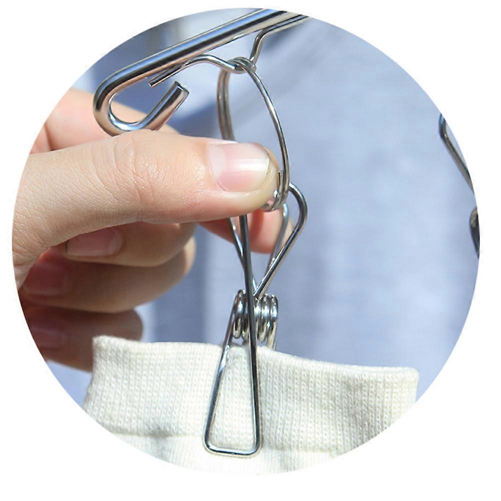 Clothes Hanger with Clips Stainless Steel for Laundry Drying 2Pcs Silver