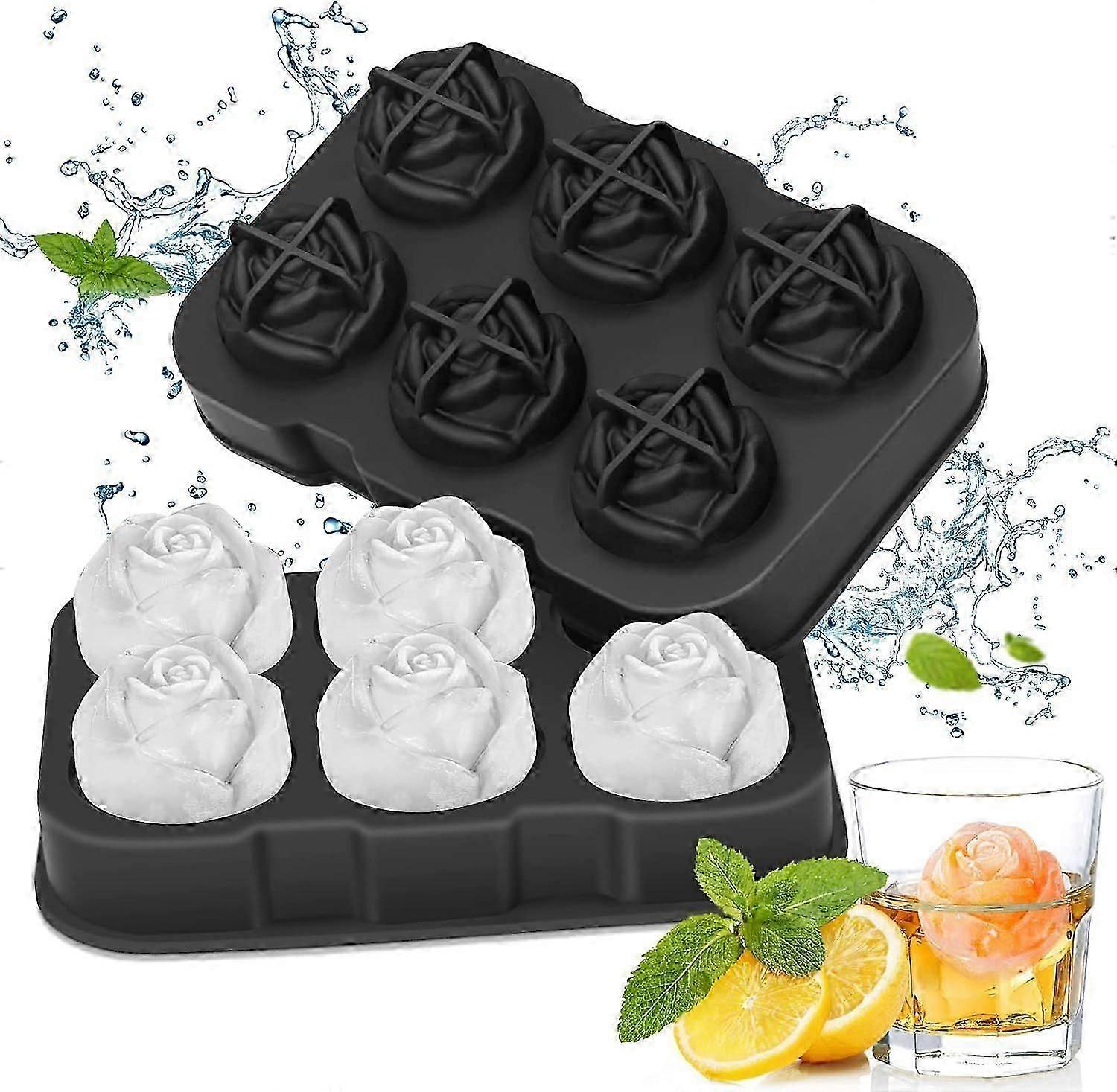 Silicone Rose Ice Cube Tray, 6 Rose Ice Cubes, Rose Ice Cube Tray with Lid, BPA
