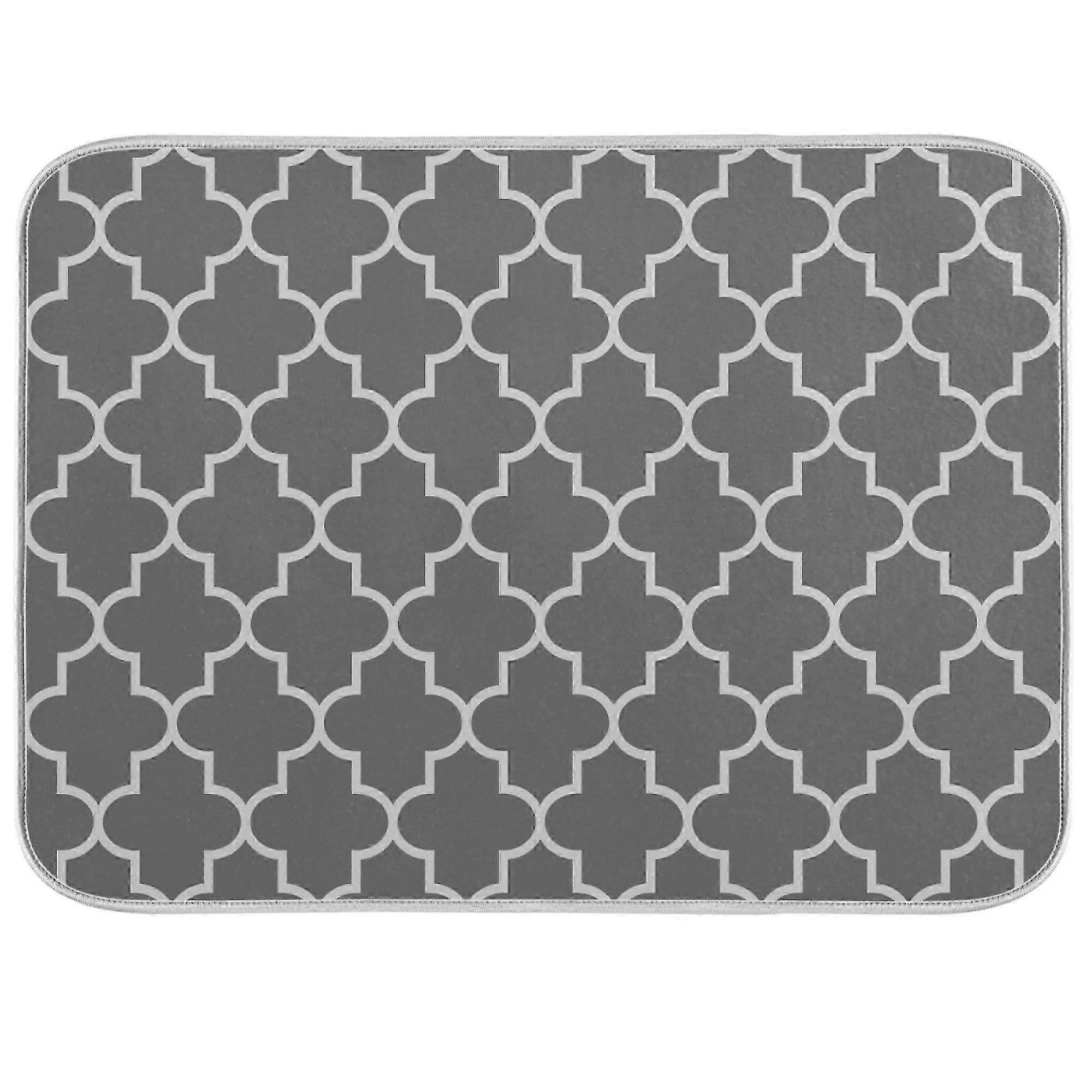 Solid Grey Trellis Dish Drying Mat for Kitchen XL 18x24