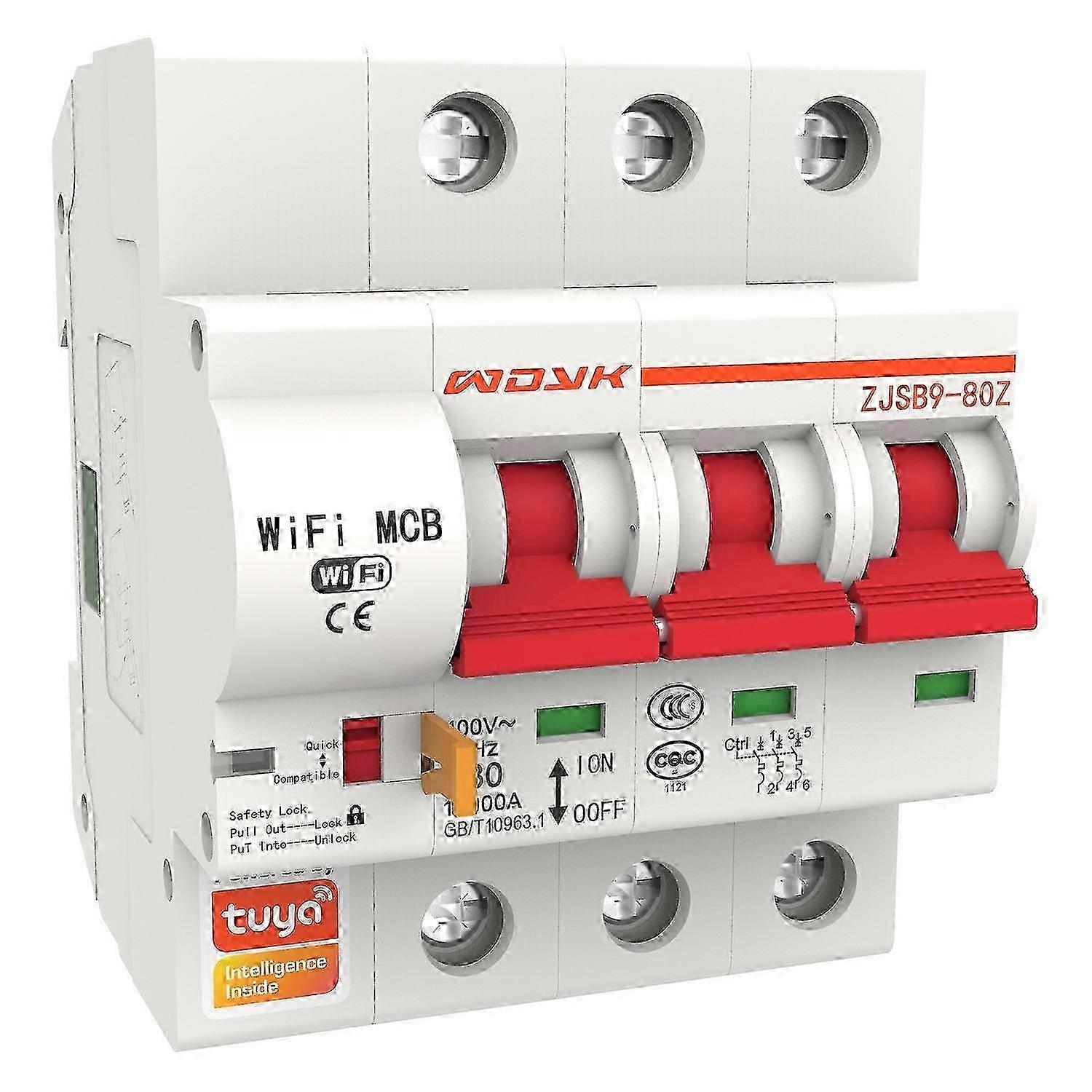 Tuya Smart WiFi Circuit Breaker, 10A-80A 3P, Remote Control Intelligent Switch for Smart Home