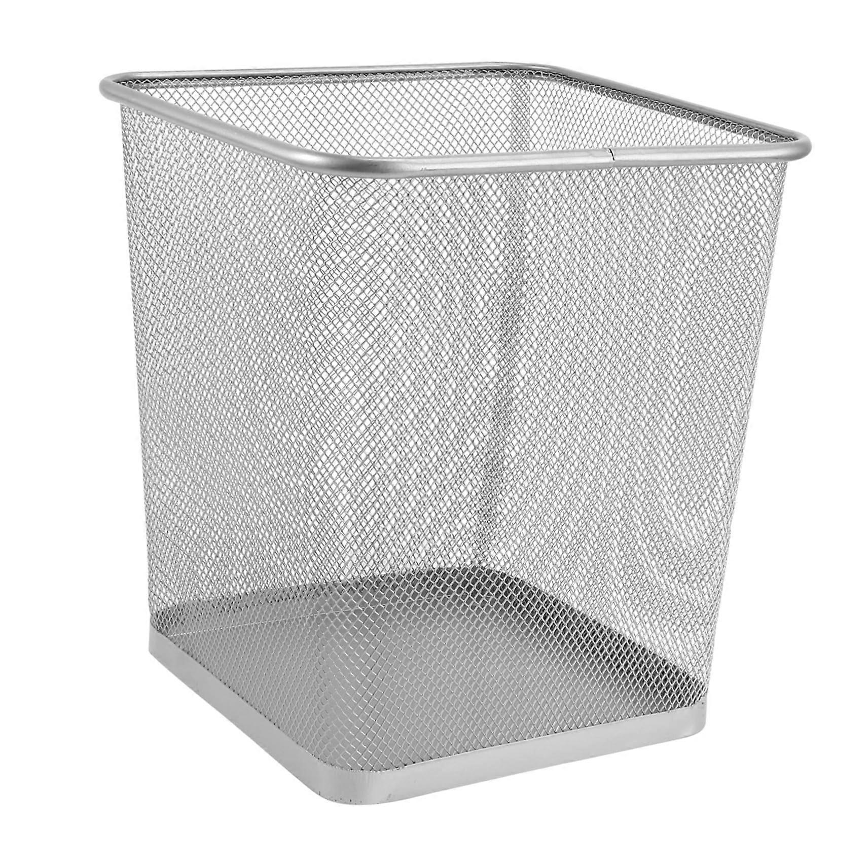 Metal Waste Basket Small Square Silver RustResistant Household Trash Can For Office And Bathroom Lightweight Paper Bin