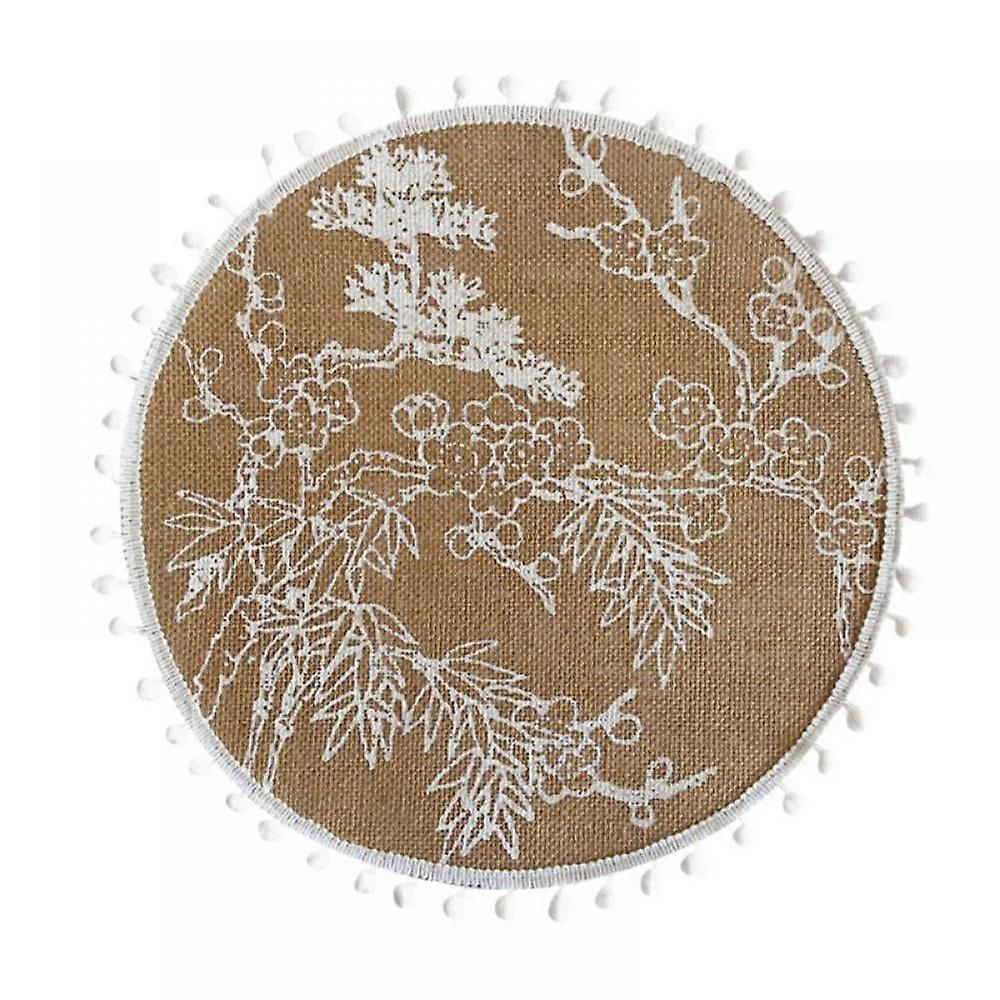 1PC Round Jute Burlap Table Woven Placemats with Fringe, for Parties, Farmhouse, BBQ's, Christmas, Holidays or Everyday Table Use, 15×15 Inches