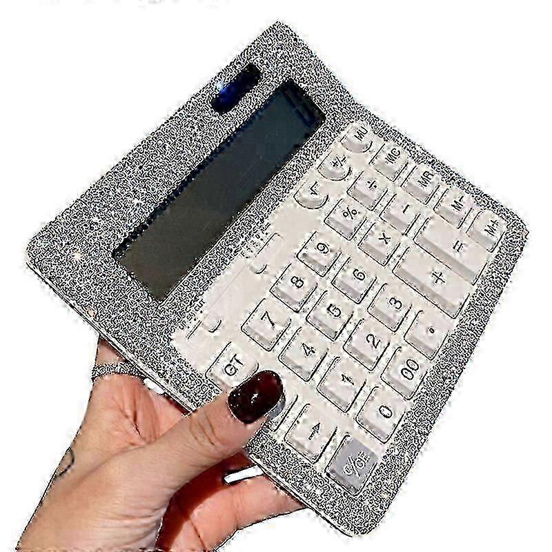 Rhinestone Crystal Calculator, Standard Desk Calculator Lcd Display, Battery And Solar Powered Shiny Calculator