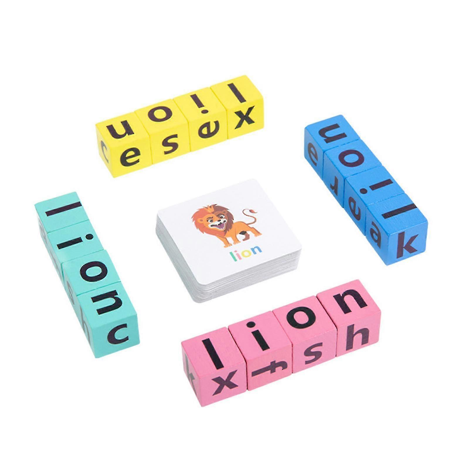 25-26 Wooden Blocks Spelling Game Flash Cards Matching Letter Learning Activities
